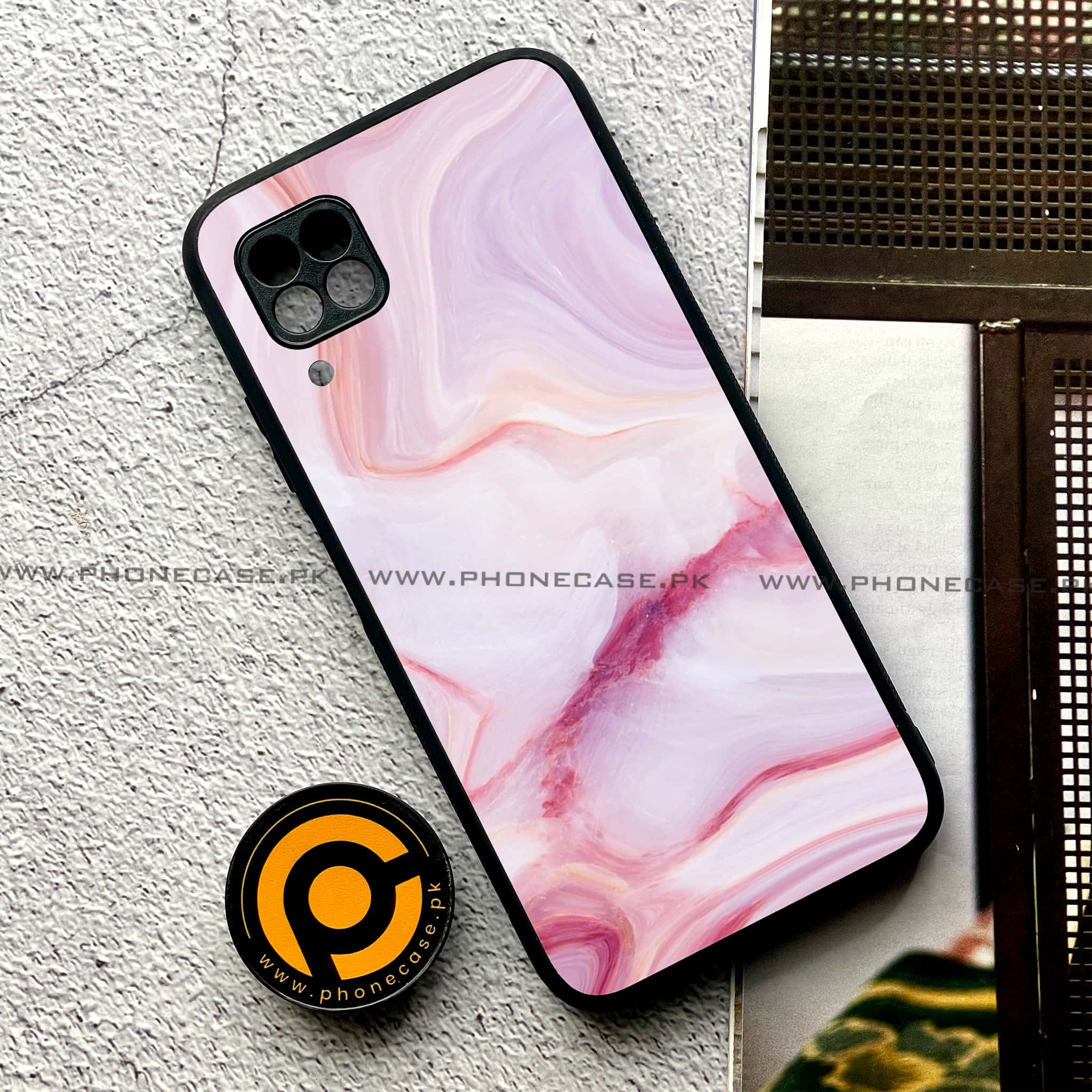 Huawei P40 Lite - Pink Marble Series - Premium Printed Glass soft Bumper shock Proof Case