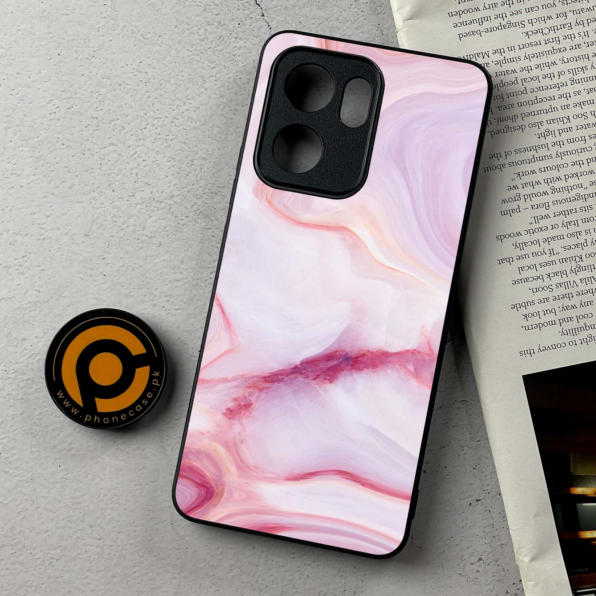 Oppo Reno 13F - Pink Marble Series - Premium Metal Printed Soft Bumper Shockproof Case