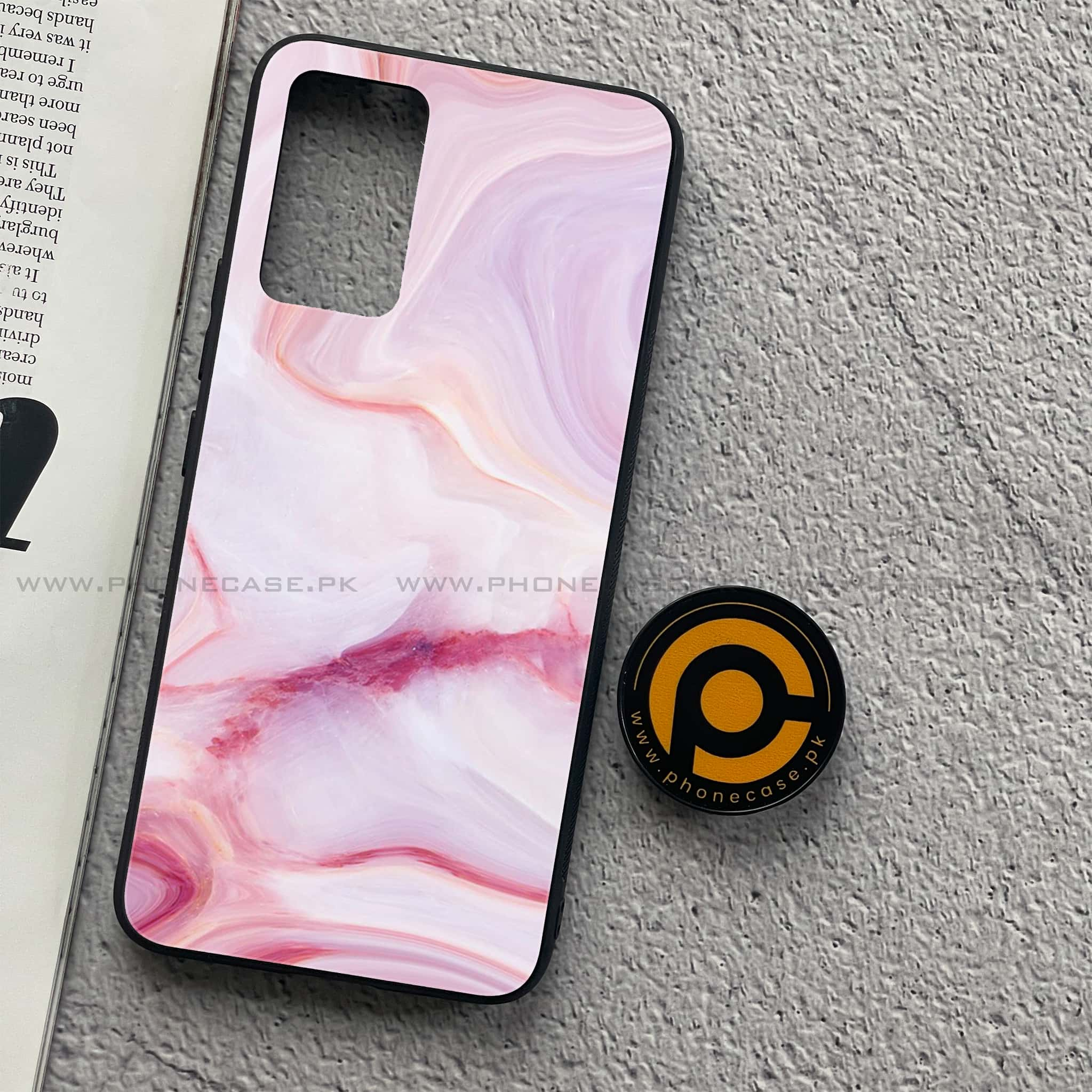 Vivo V21 - Pink Marble Series - Premium Printed Glass soft Bumper shock Proof Case