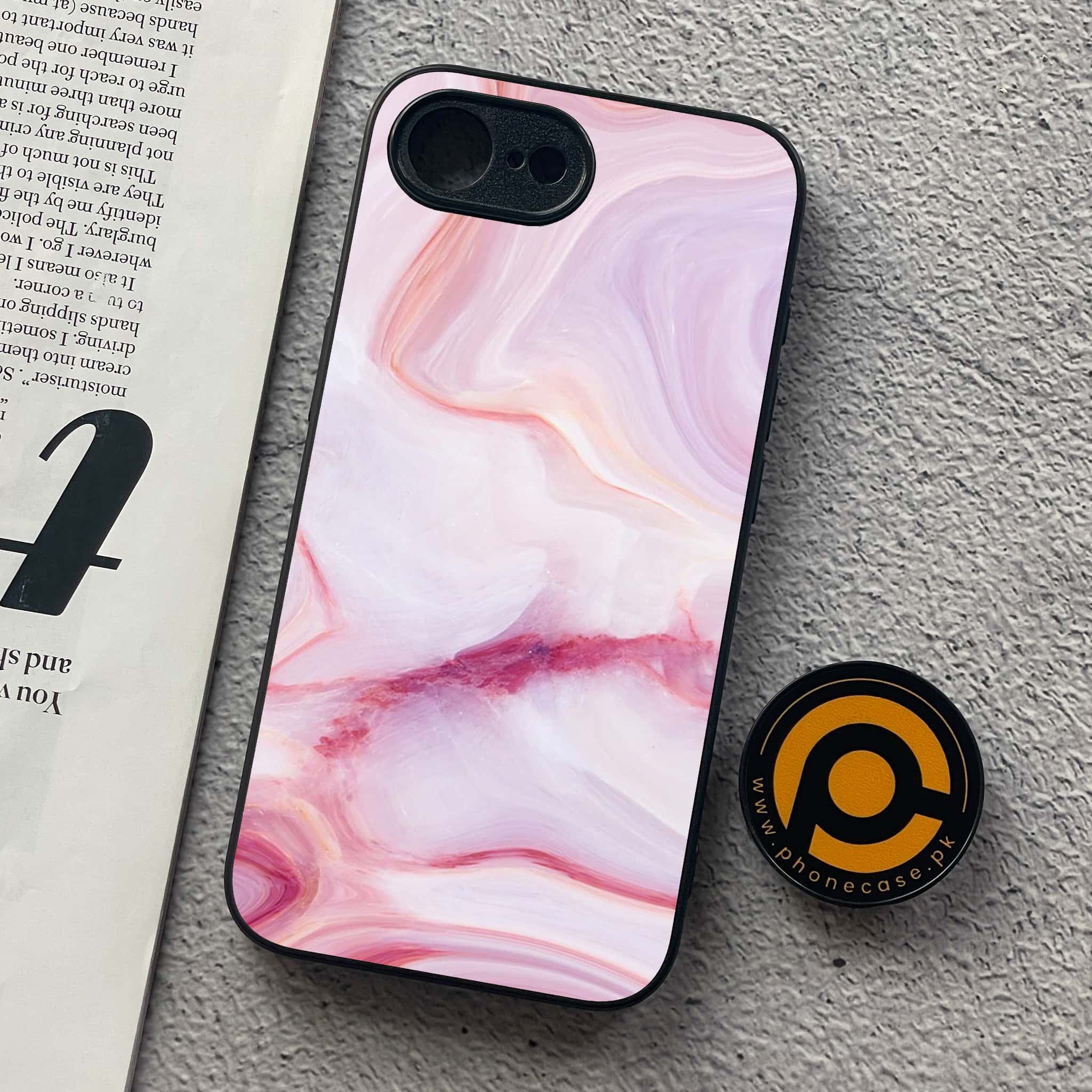 iPhone 16e - Pink Marble Series - Premium Metal  Printed soft Bumper shock Proof Case