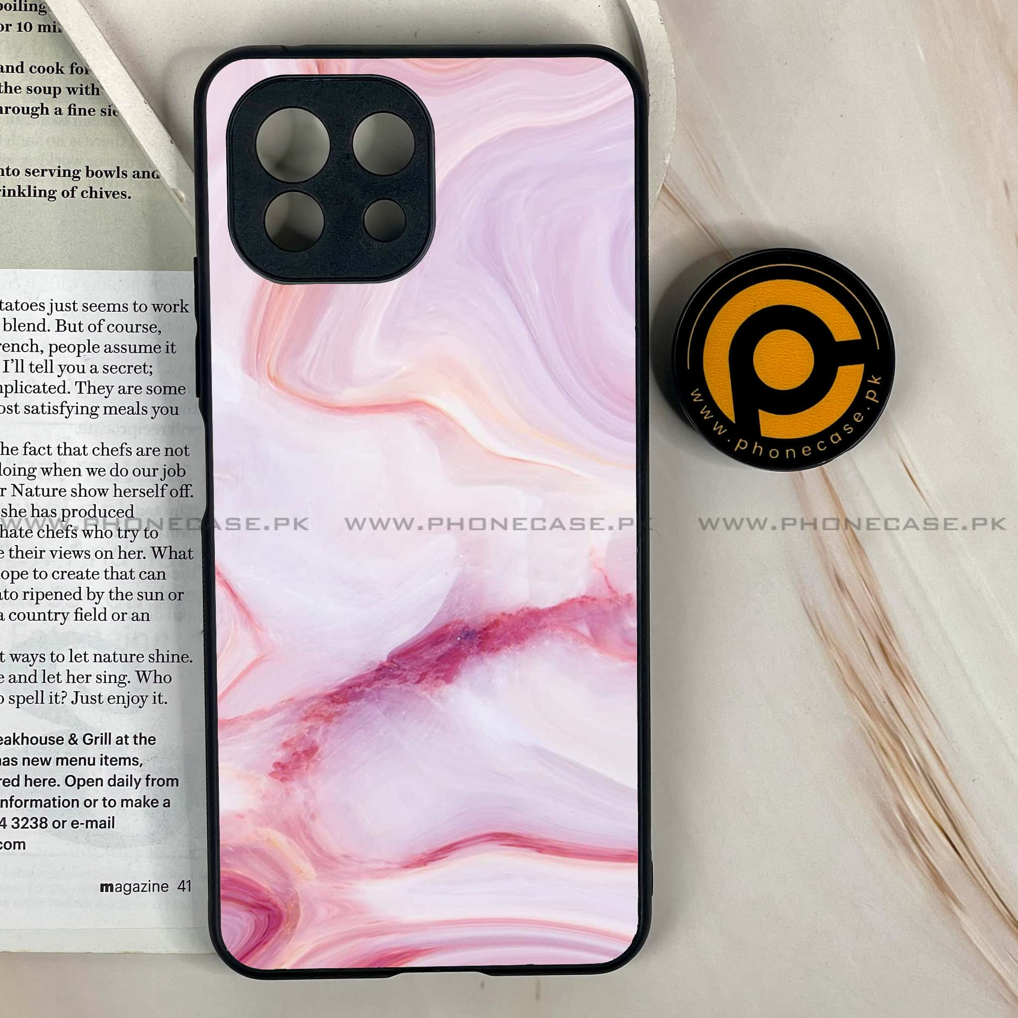 Mi 11 Lite - Pink Marble Series - Premium Printed Glass soft Bumper shock Proof Case