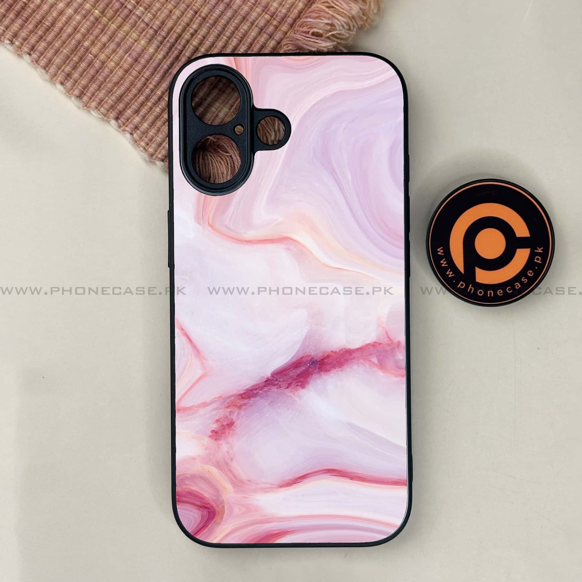 iPhone 17 - Pink Marble Series - Premium Printed Glass soft Bumper shock Proof Case