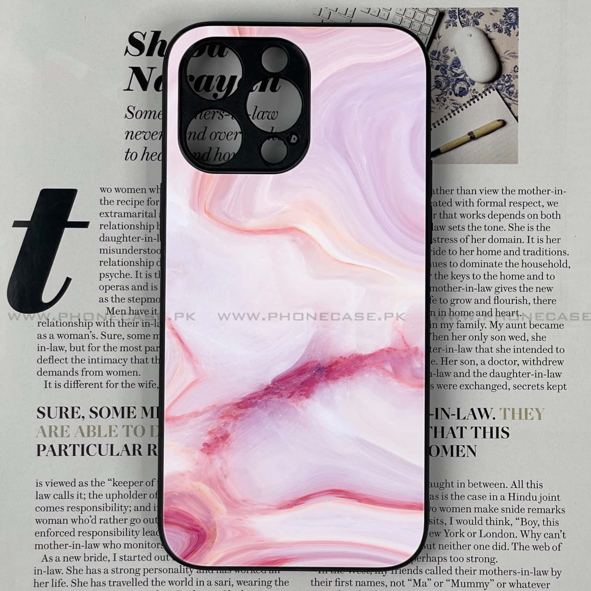 iPhone 14 Pro Max - Pink Marble Series - Premium Printed Glass soft Bumper shock Proof Case