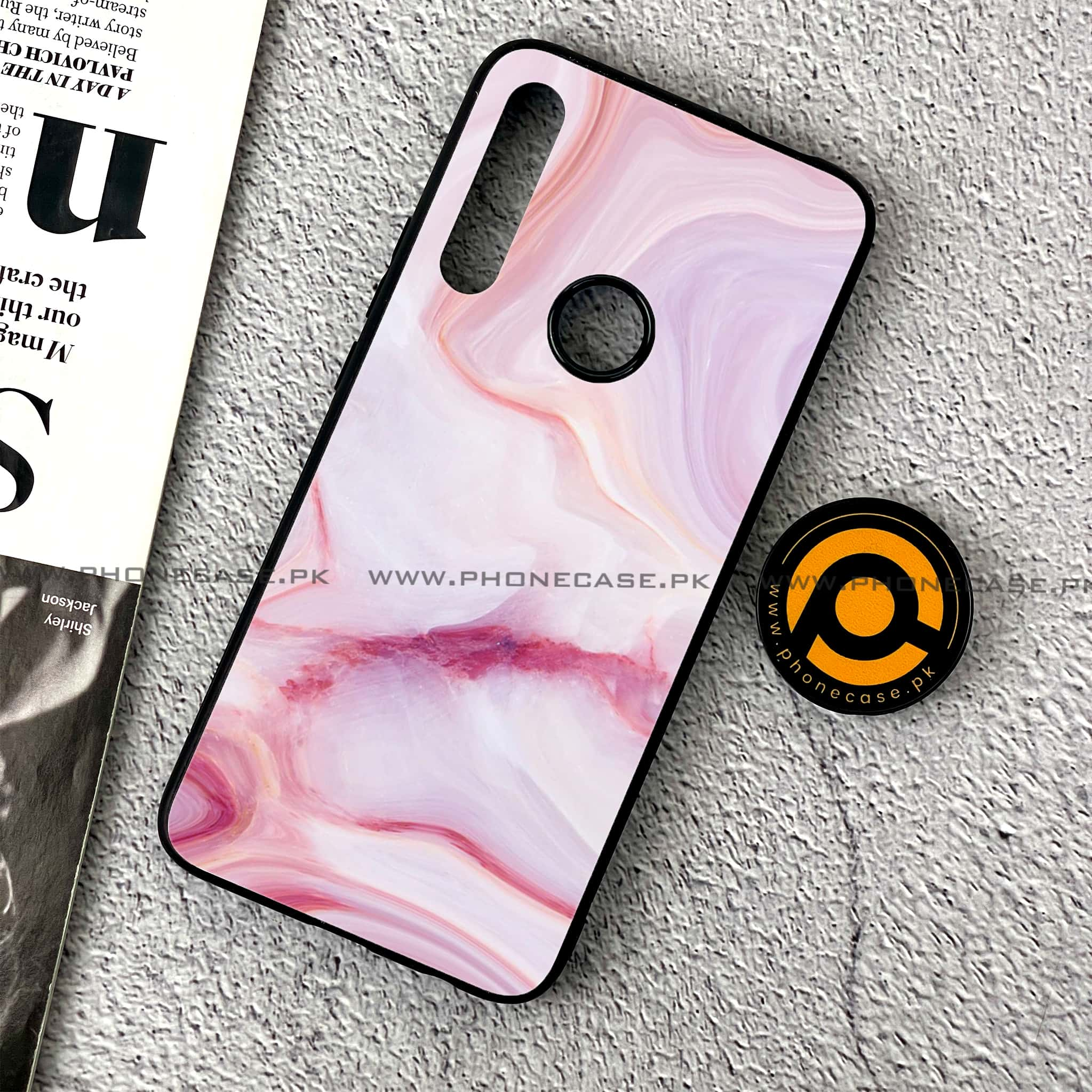 Huawei Y9 Prime (2019) - Pink Marble Series - Premium Printed Glass soft Bumper shock Proof Case