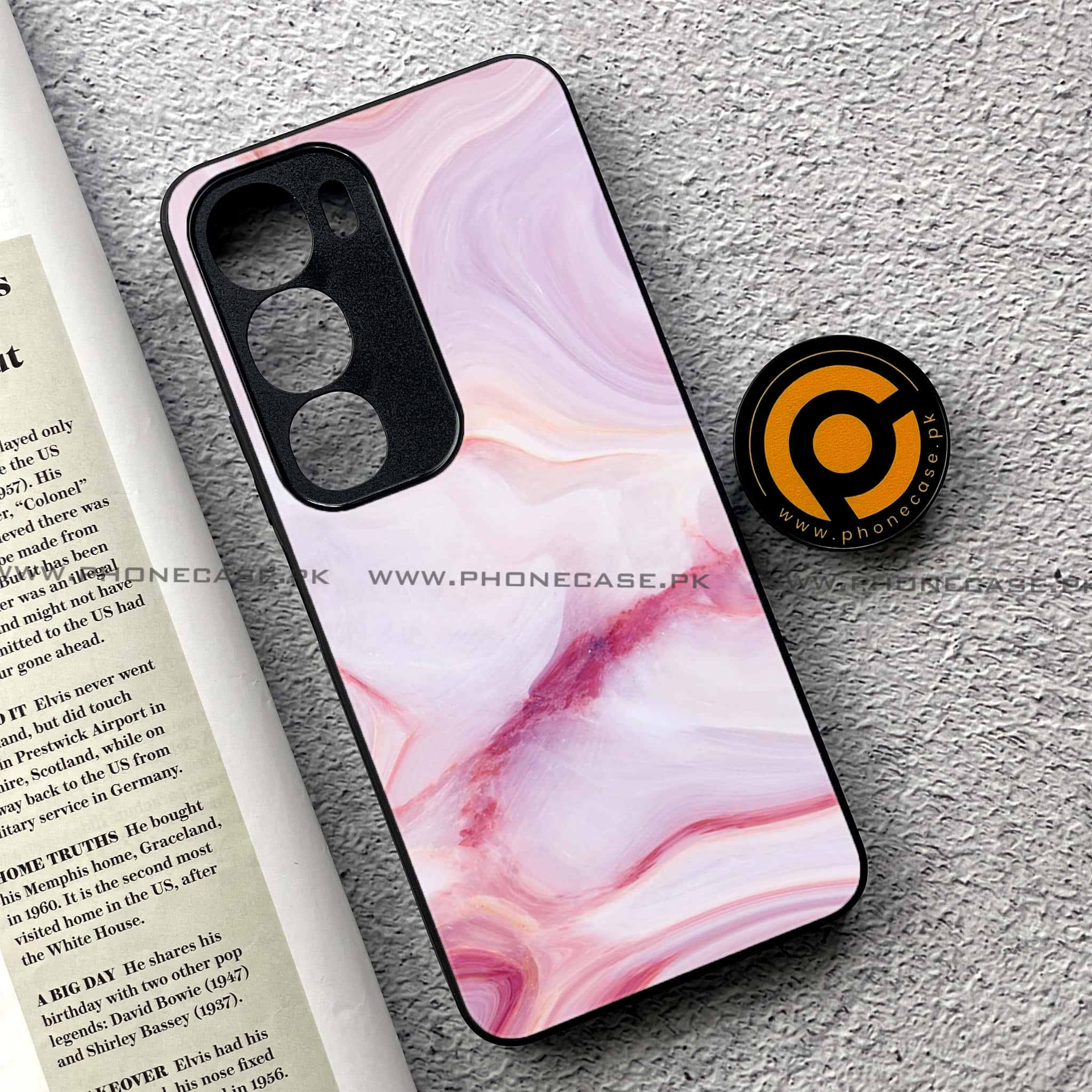 Vivo Y19s - Pink Marble Series - Premium Printed Glass soft Bumper shock Proof Case