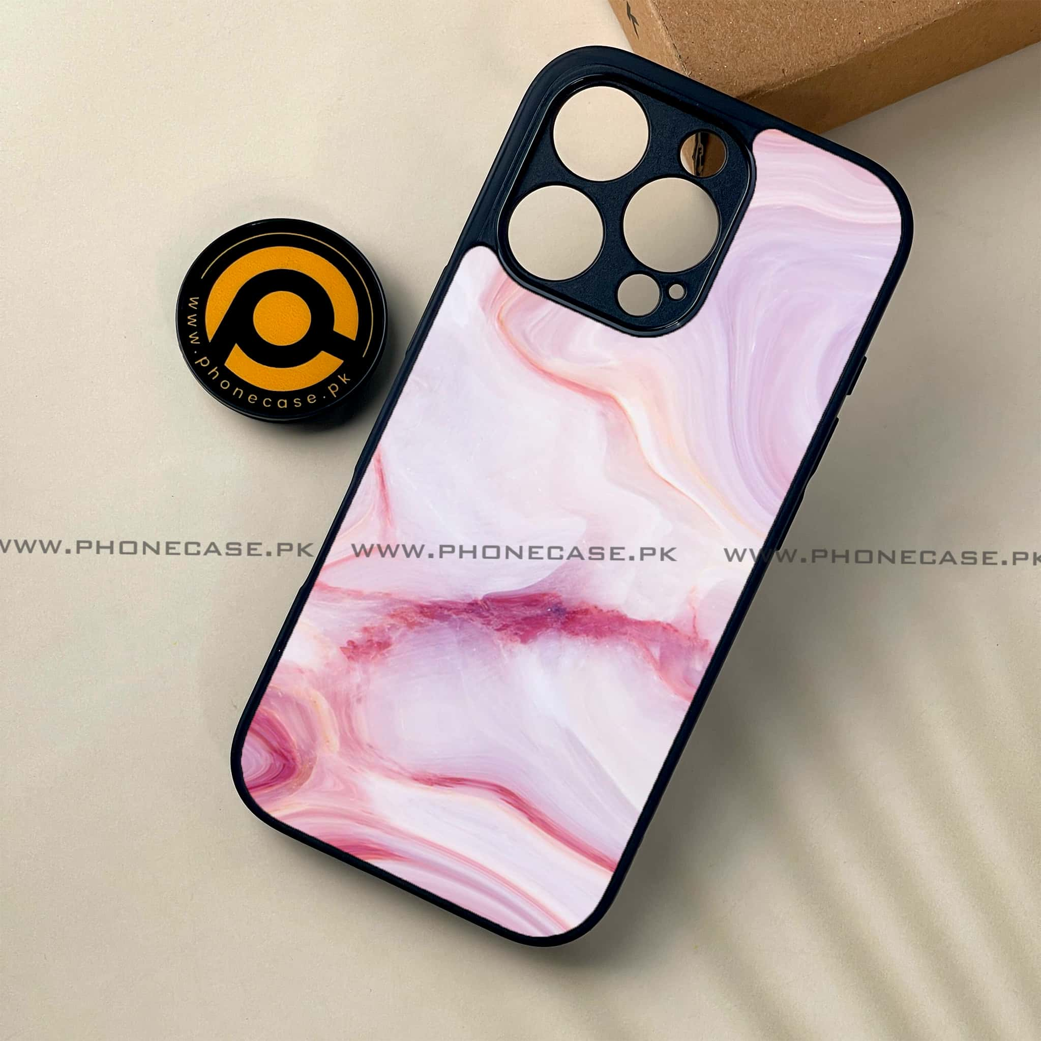 iPhone 16 Pro - Pink Marble Series - Premium Printed Glass soft Bumper shock Proof Case