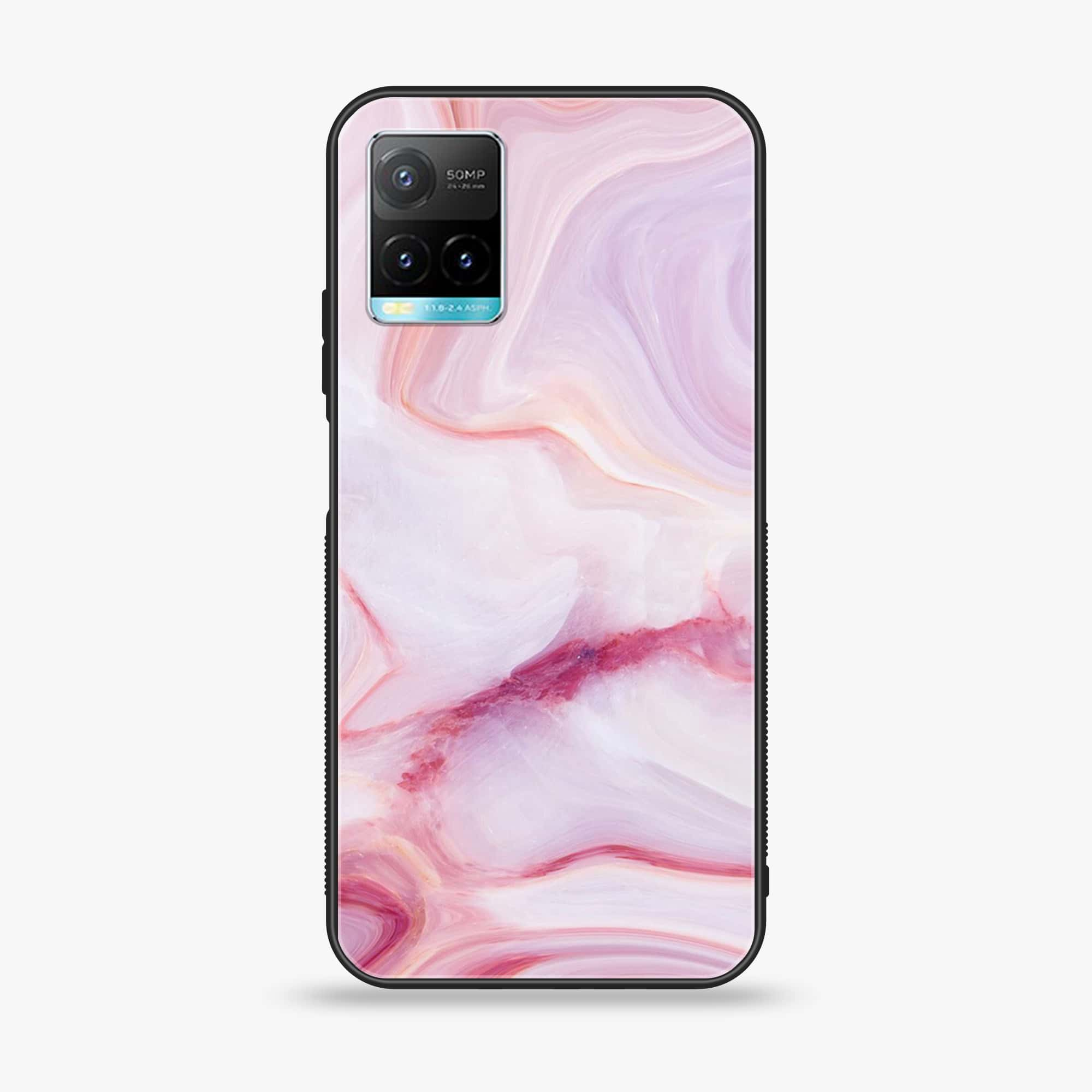 Vivo Y33T Pink Marble Series  Premium Printed Glass soft Bumper shock Proof Case