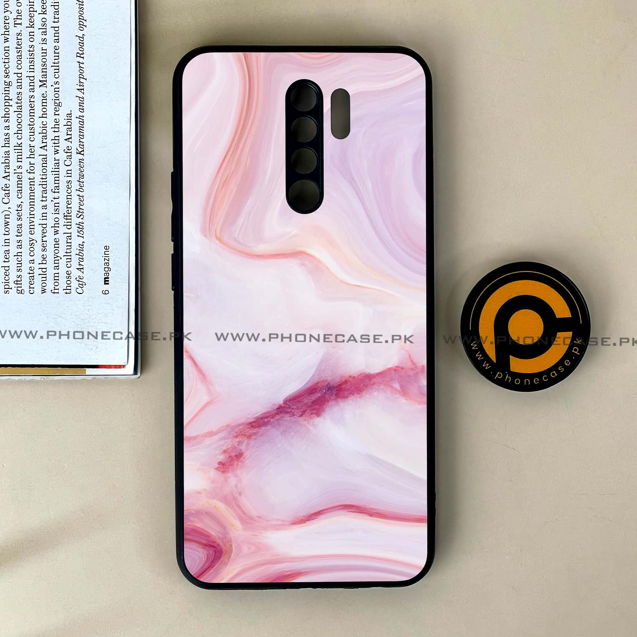 Xiaomi Redmi 9 - Pink Marble Series - Premium Printed Glass soft Bumper shock Proof Case