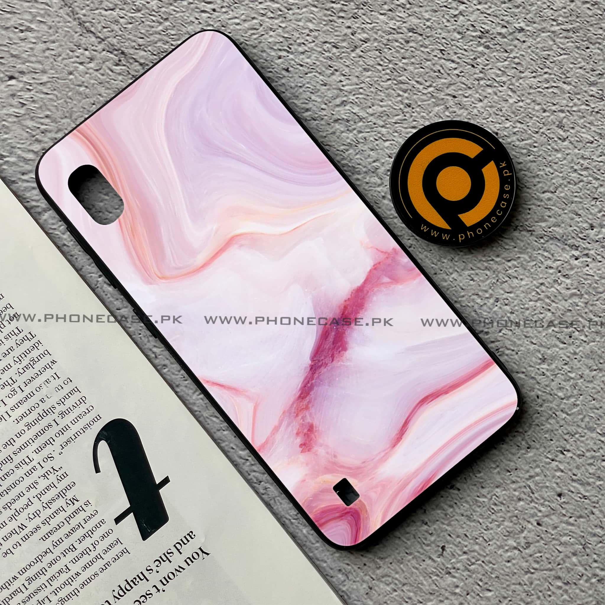 Samsung Galaxy A10 - Pink Marble Series - Premium Printed Glass soft Bumper shock Proof Case