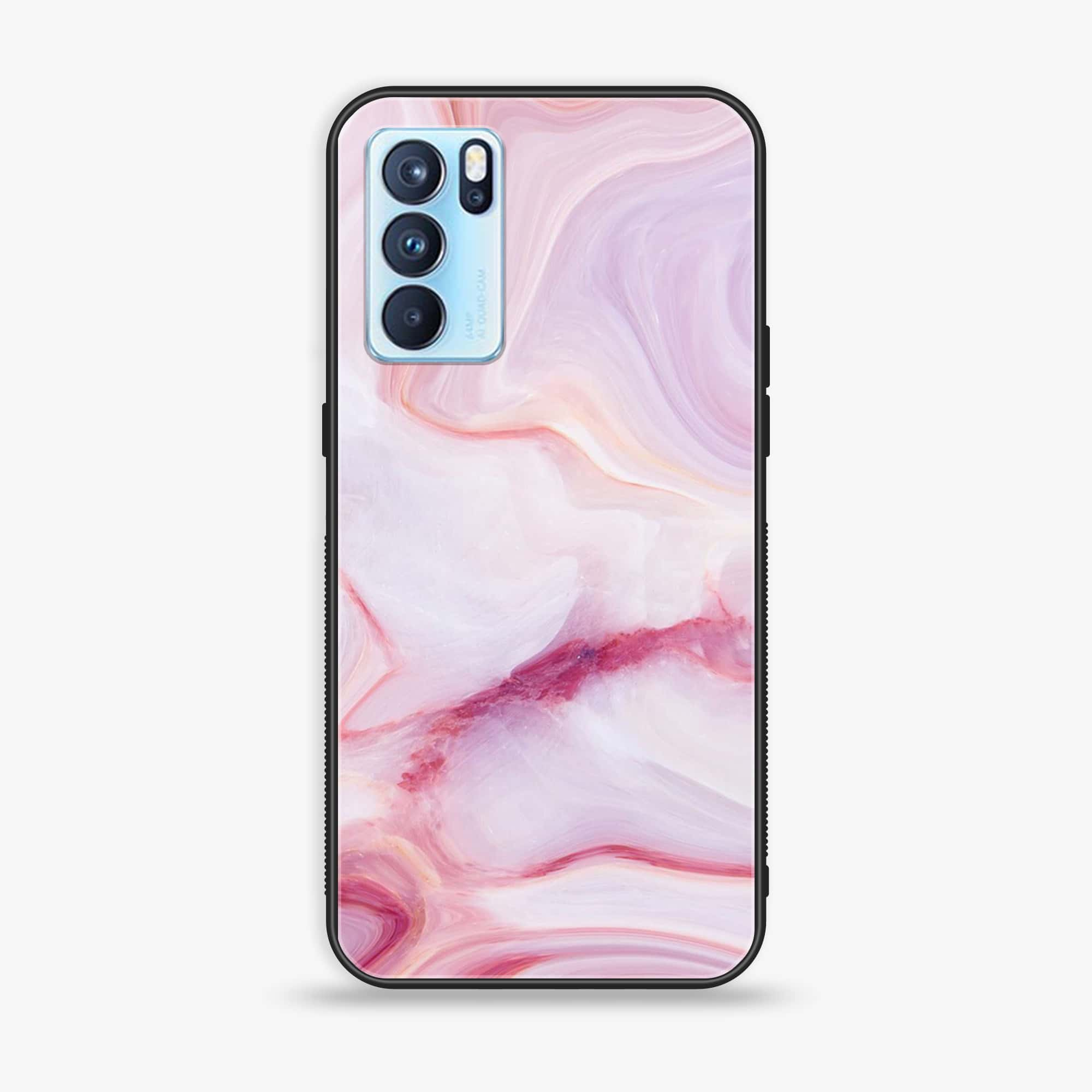 Oppo Reno 6 Pro - Pink Marble Series - Premium Printed Glass soft Bumper shock Proof Case