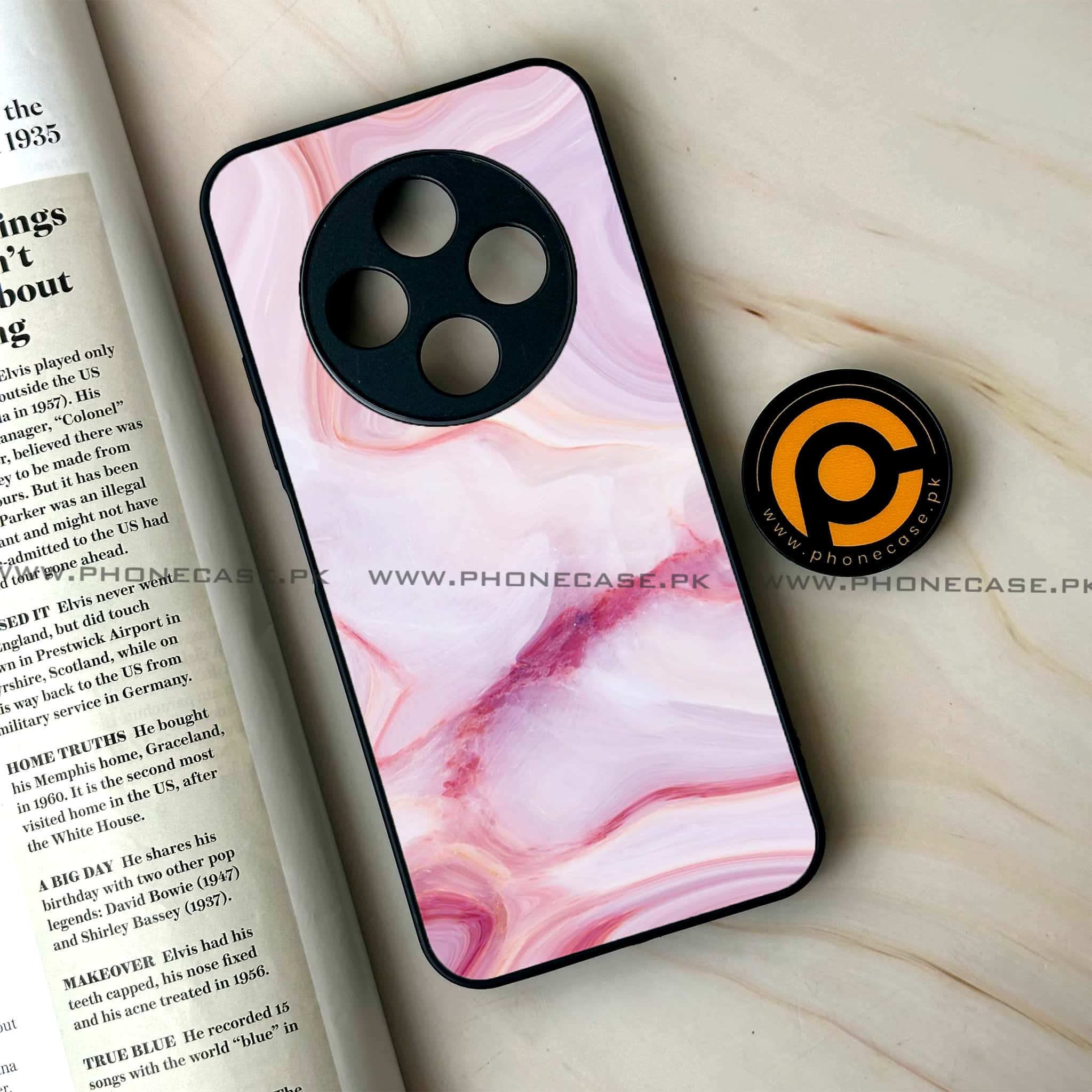 Oppo F27 Pro - Pink Marble Series - Premium Metal Printed soft Bumper Shock Proof Case