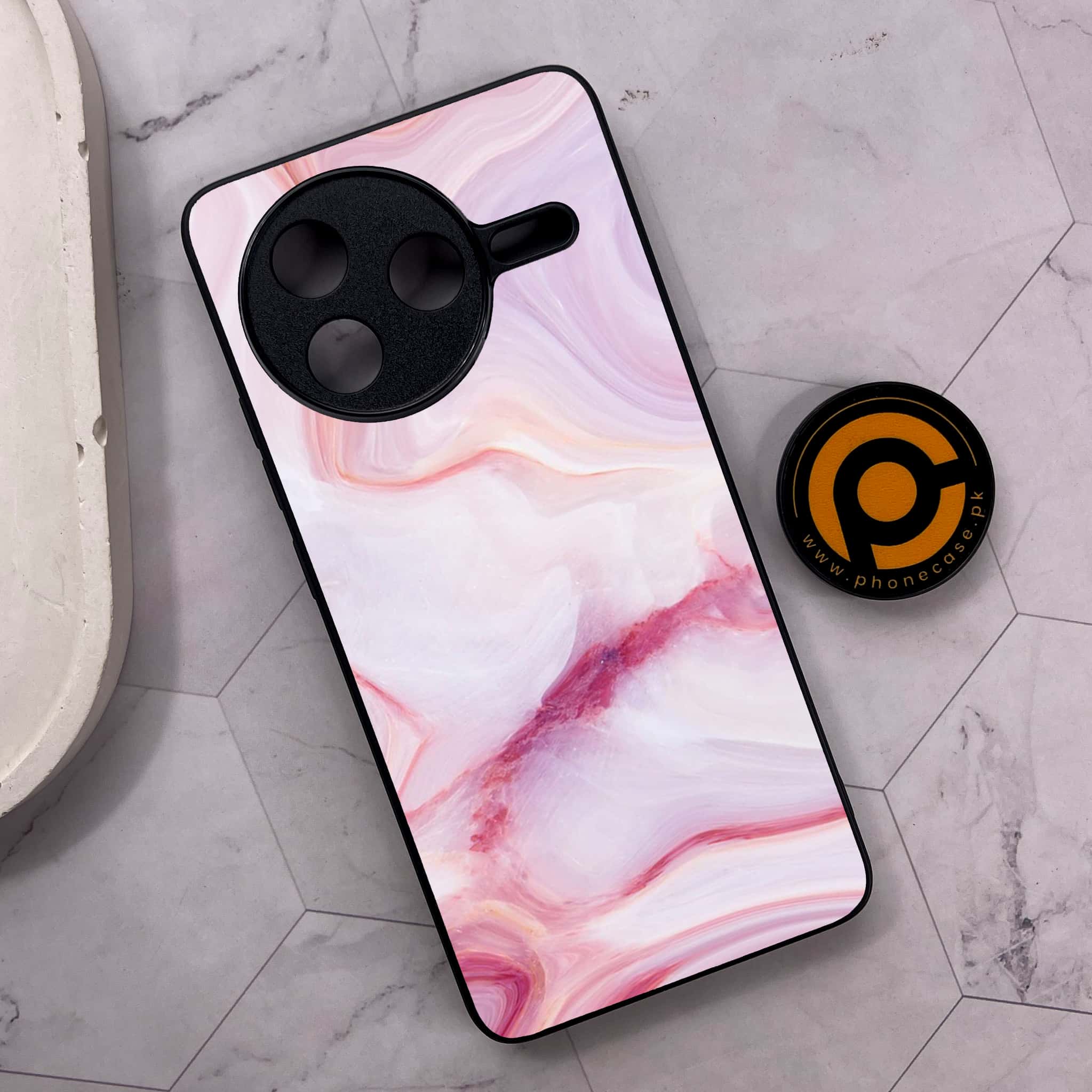 Xiaomi Poco F7 Pro 5G - Pink Marble Series - Premium Metal Printed soft Bumper shock Proof Case