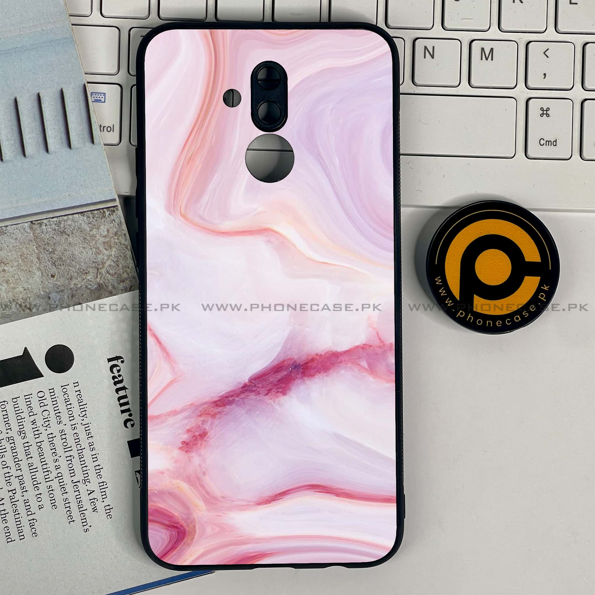 Huawei Mate 20 Lite - Pink Marble Series - Premium Printed Glass soft Bumper shock Proof Case