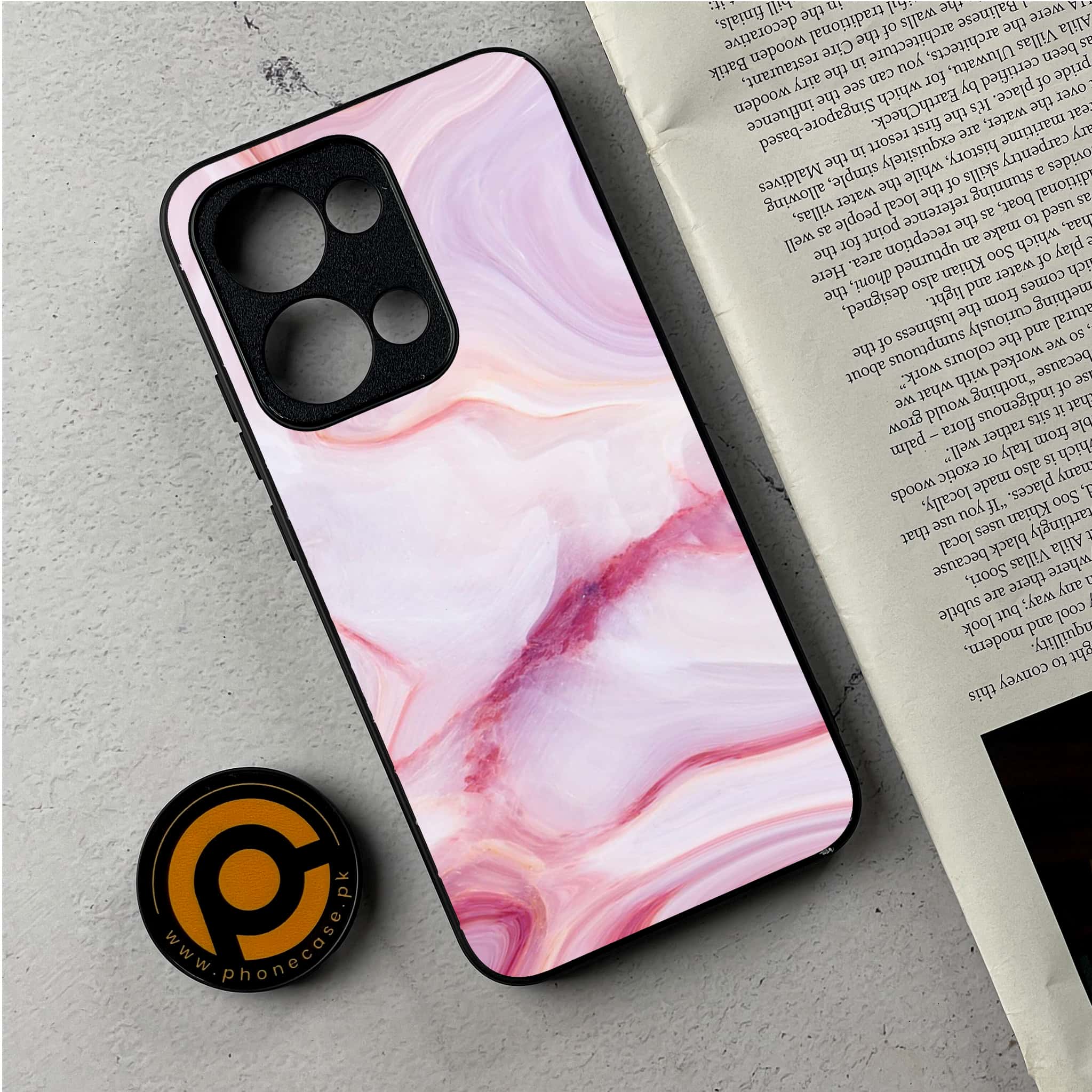 Oppo Reno 13 - Pink Marble Series - Premium Metal Printed Soft Bumper Shockproof Case