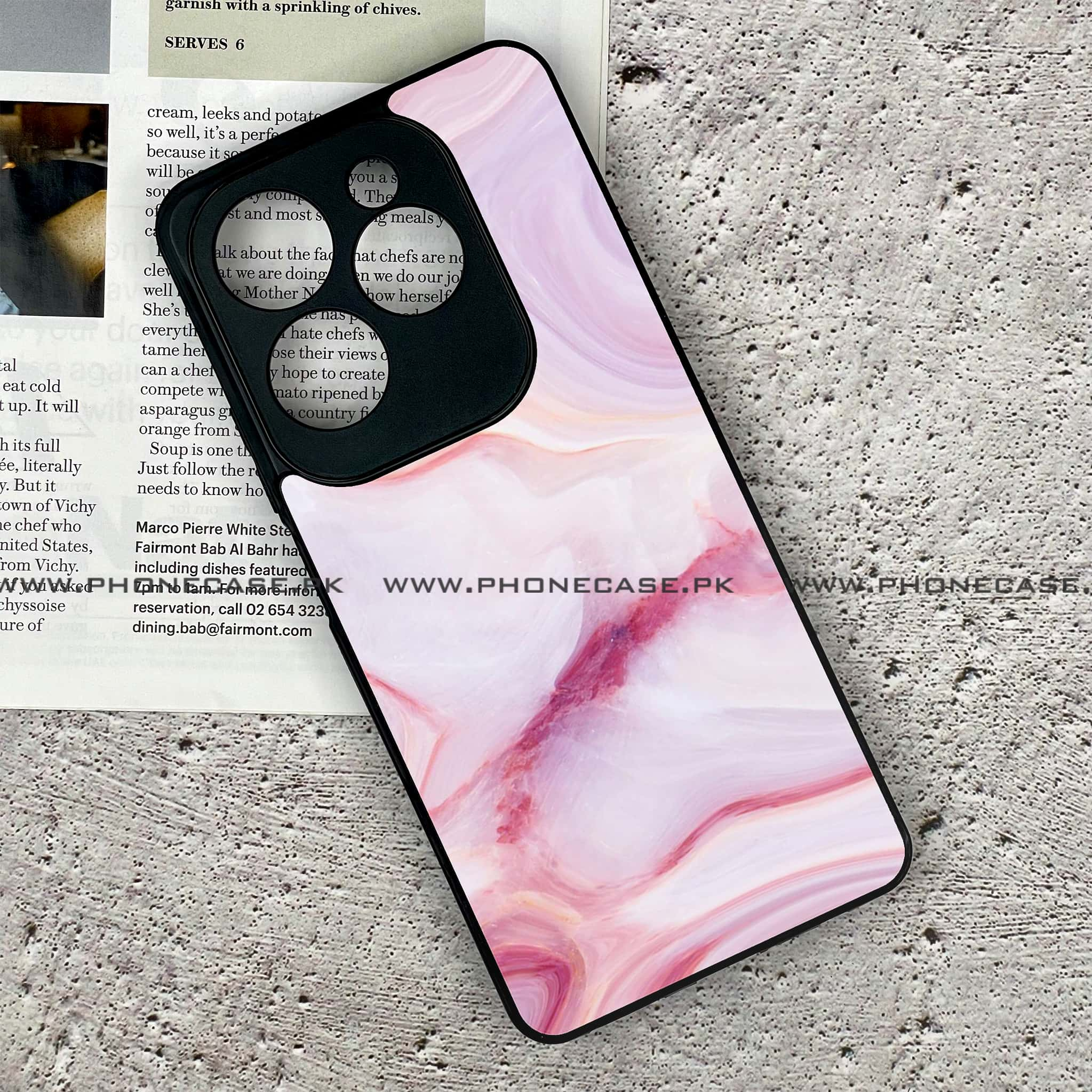 Infinix Hot 40 - Pink Marble Series - Premium Printed Glass soft Bumper shock Proof Case