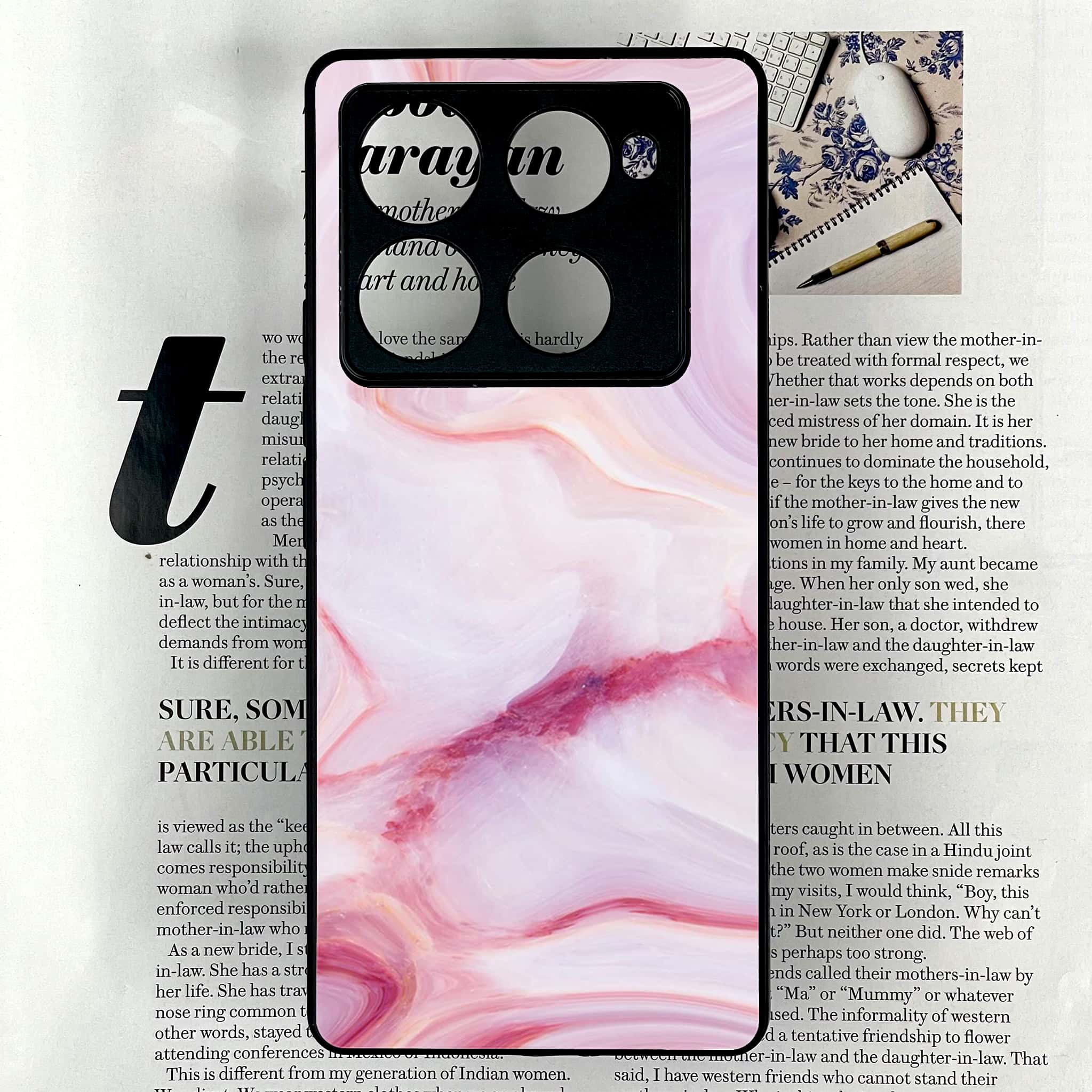 Infinix Note 40 Pro Plus - Pink Marble Series - Premium Metal Printed soft Bumper shock Proof Case