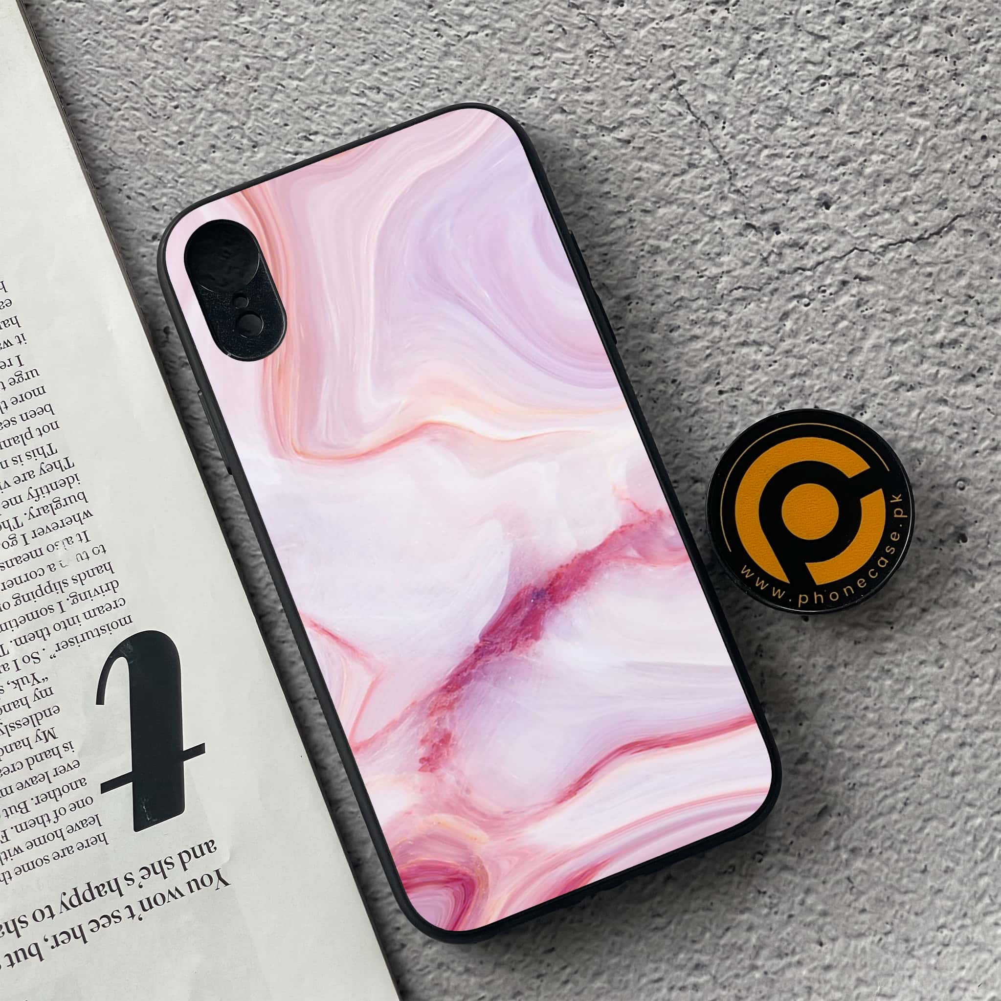 iPhone XR - Pink Marble Series - Premium Metal Printed soft Bumper shock Proof Case