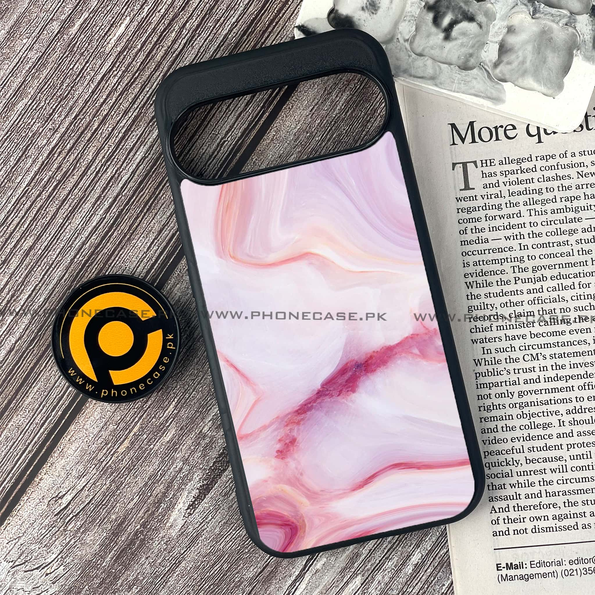 Google Pixel 9 - Pink Marble Series - Premium Printed Glass soft Bumper shock Proof Case