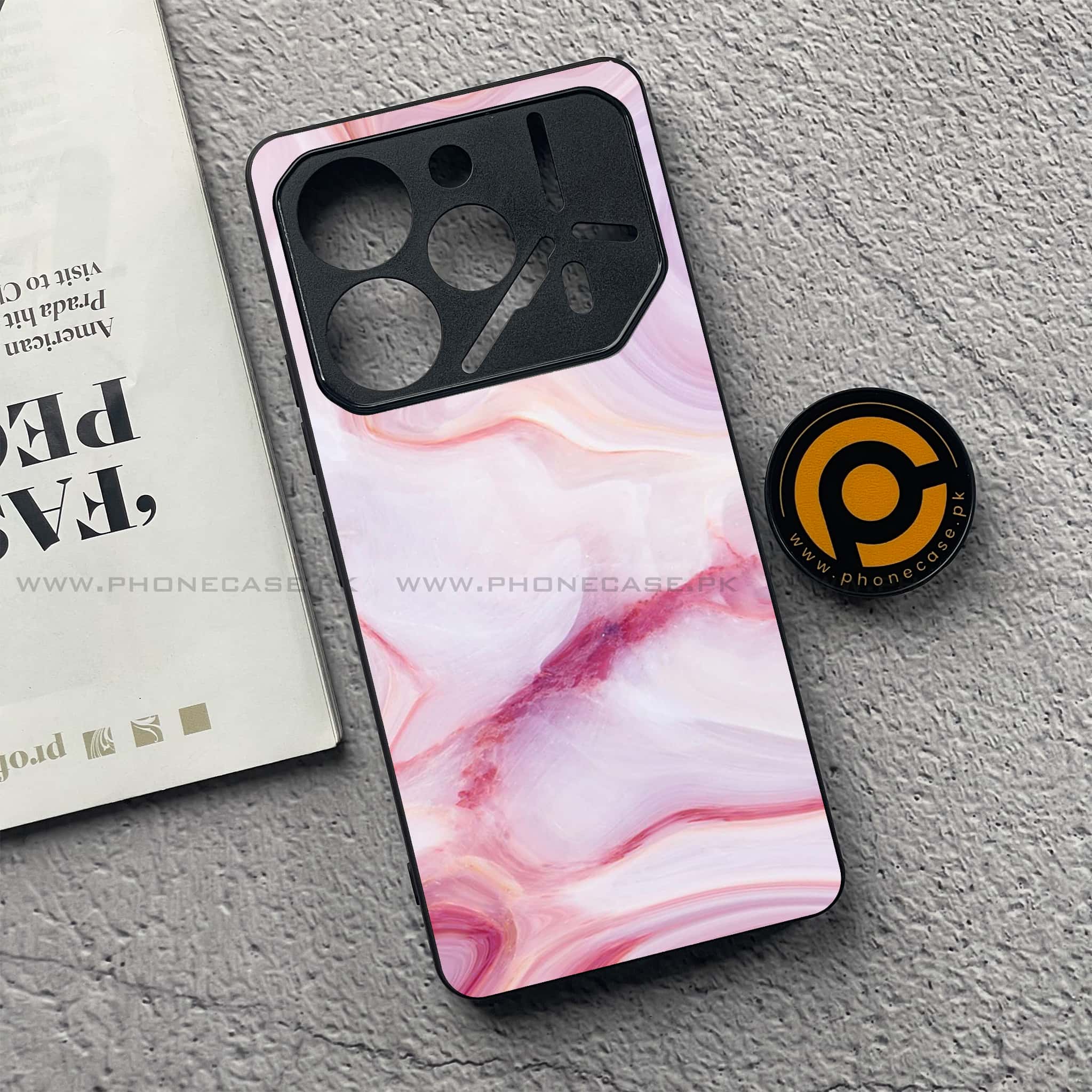 Tecno Pova 6 Pro - Pink Marble Series - Premium Printed Glass soft Bumper shock Proof Case