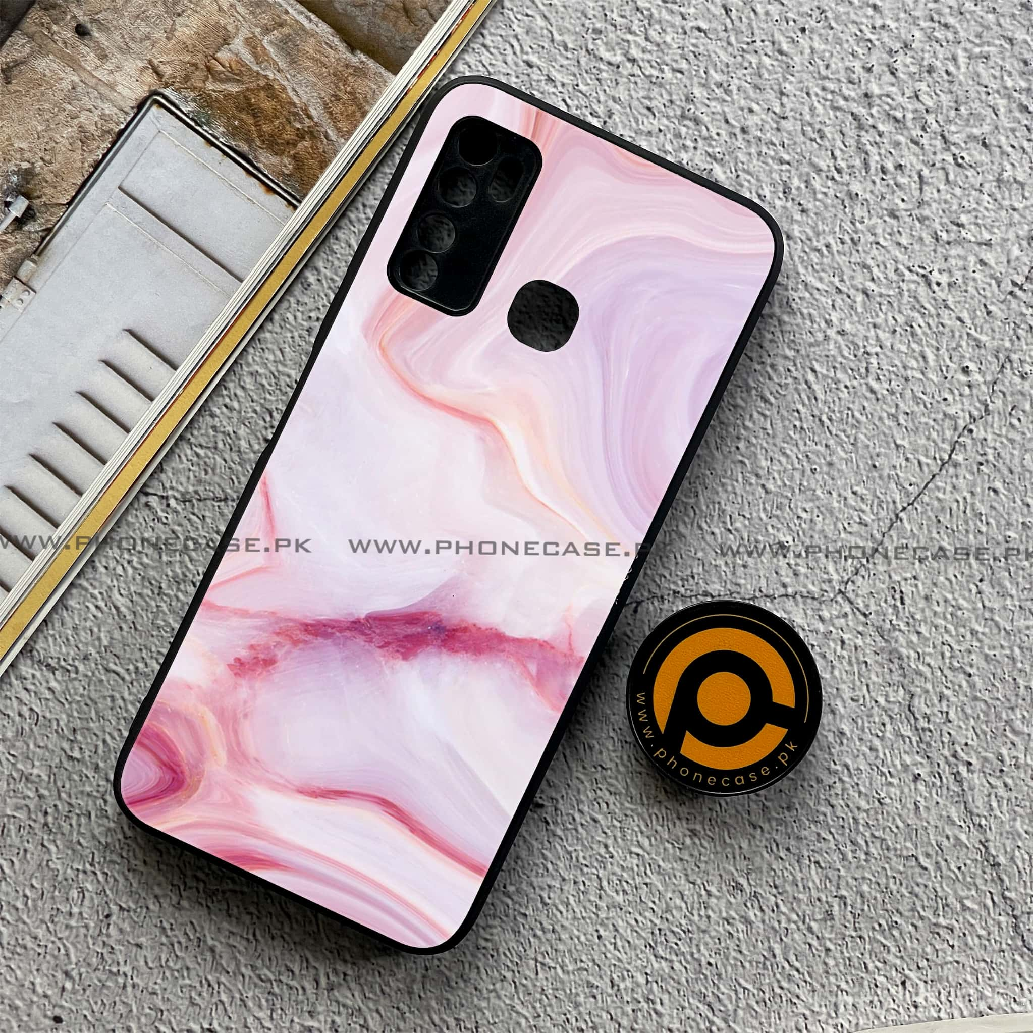 Infinix Note 7 Lite - Pink Marble Series - Premium Printed Metal soft Bumper shock Proof Case