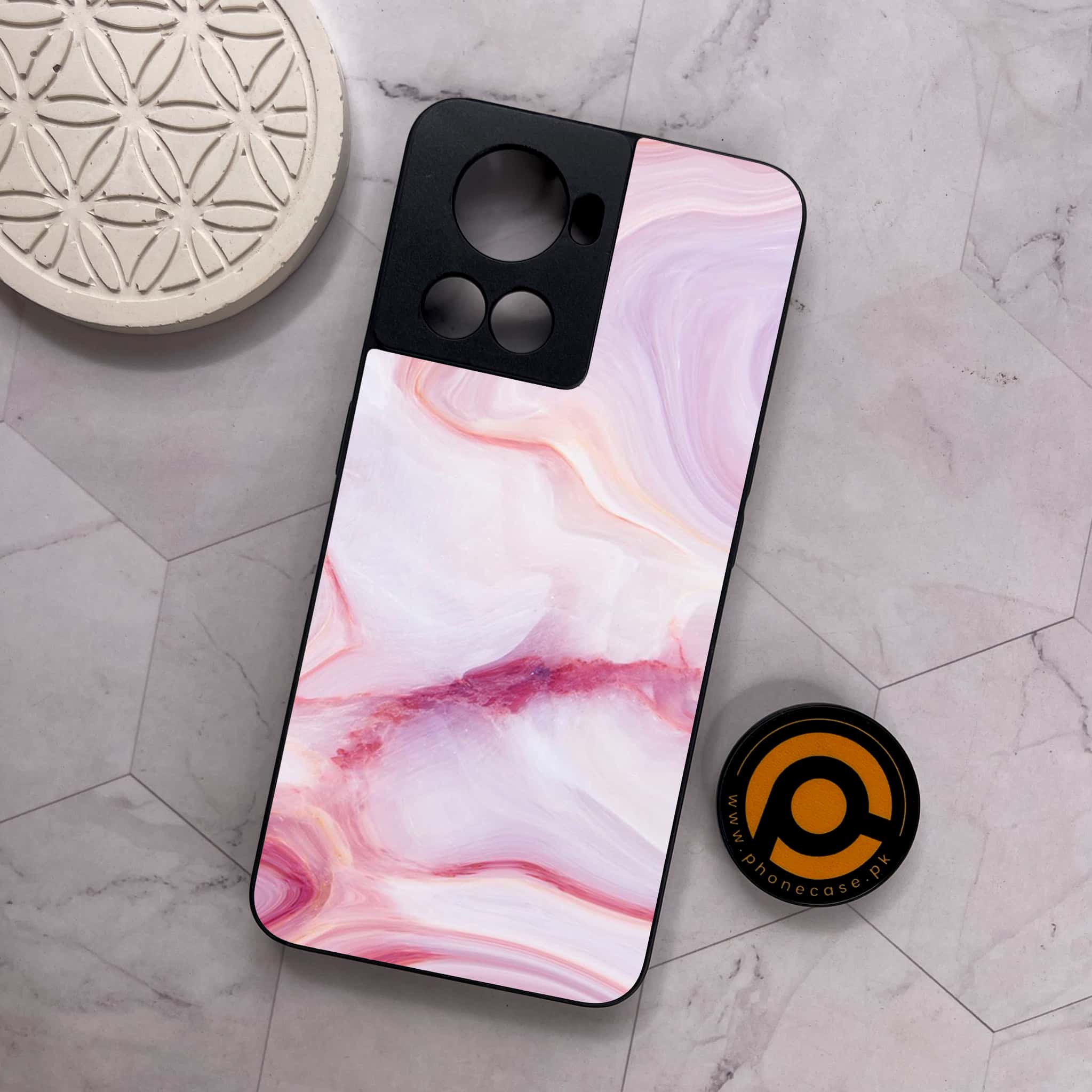 OnePlus 10R -  Pink Marble Series  - Premium Metal Printed soft Bumper shock Proof Case