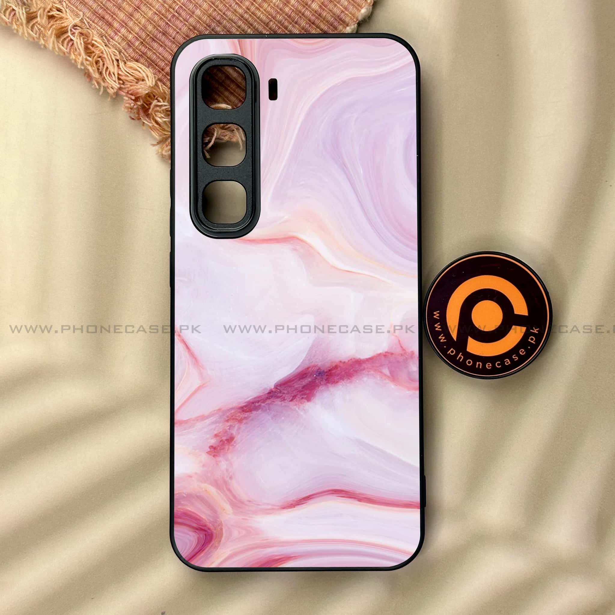 Infinix Hot 60 Pro - Pink Marble Series - Premium Metal Printed soft Bumper shock Proof Case