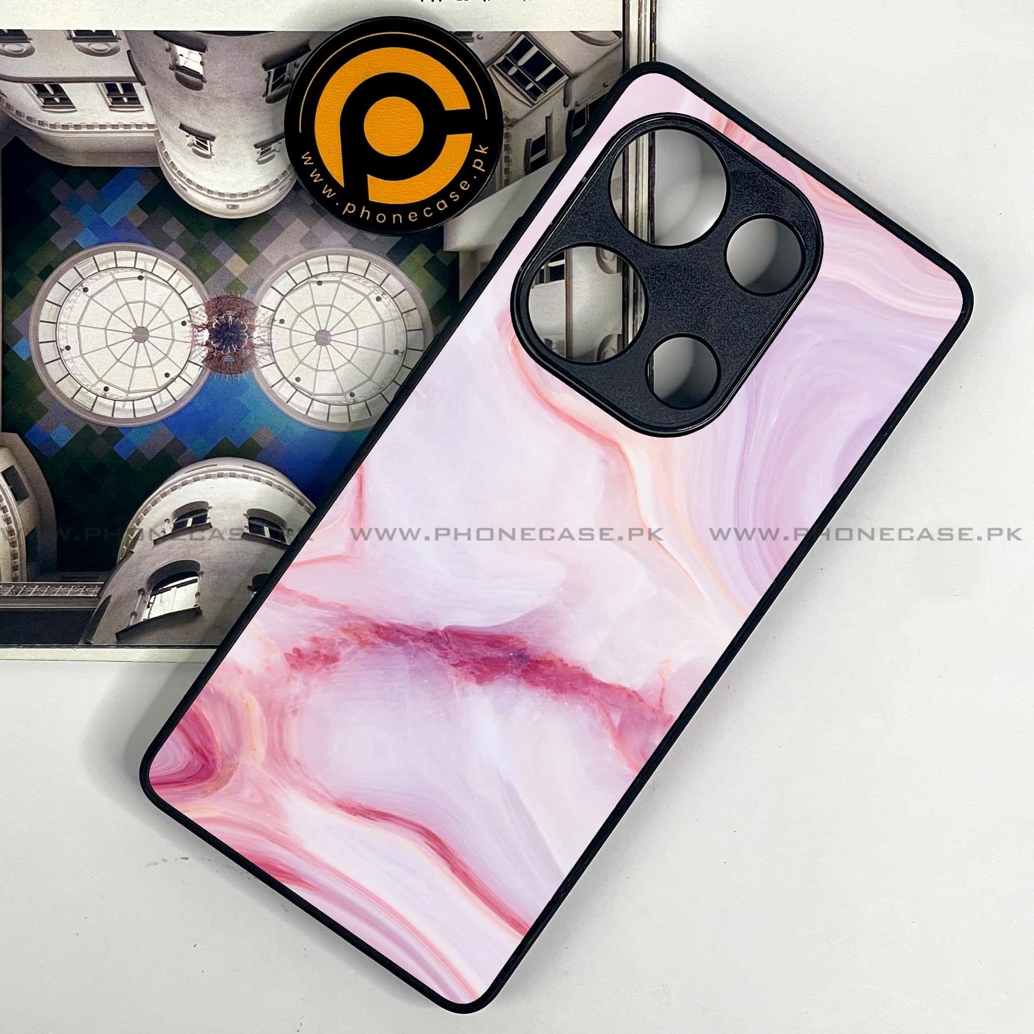 Redmi Note 13 Pro 4G - Pink Marble Series - Premium Metal Printed soft Bumper shock Proof Case