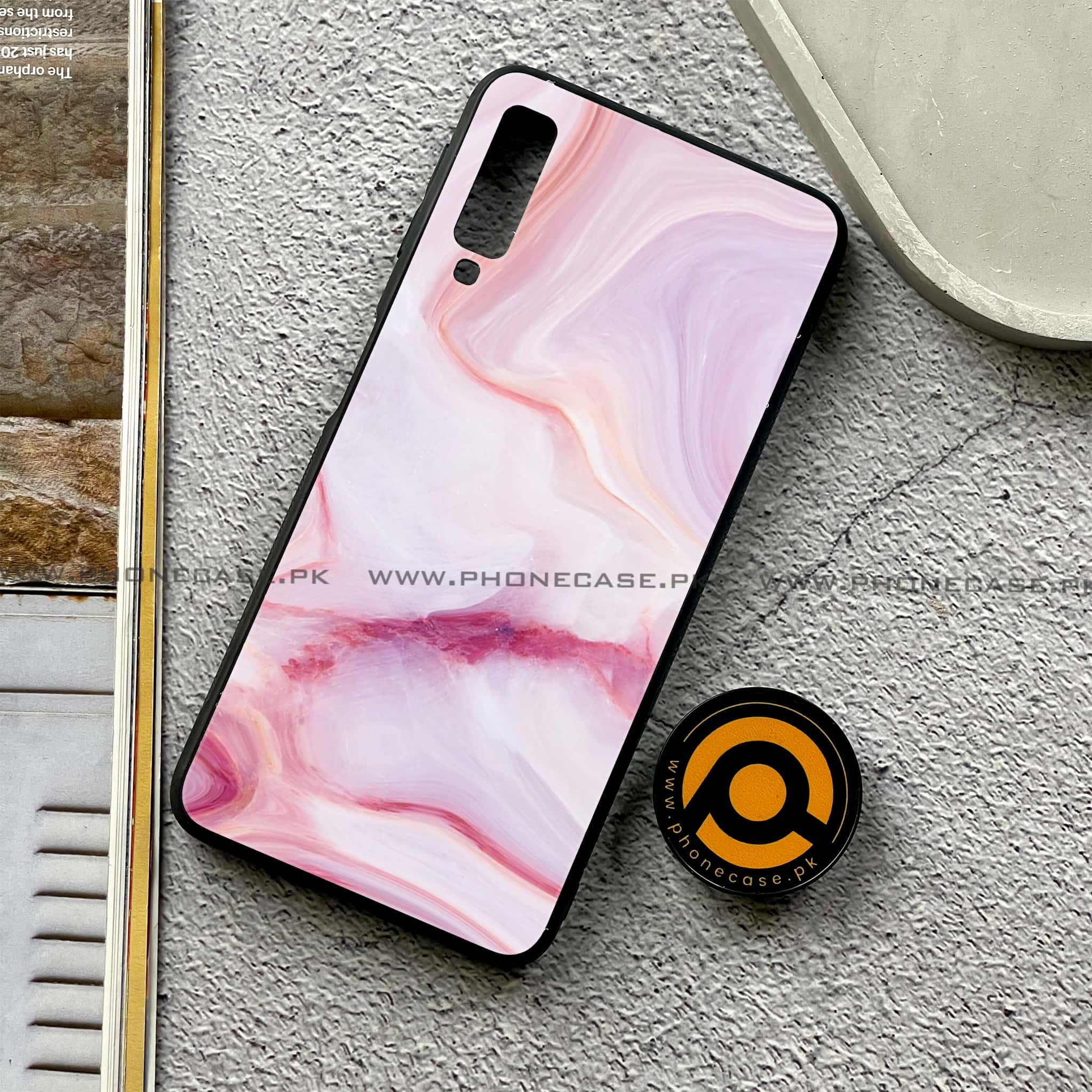 Galaxy A7 2018 - Pink Marble Series - Premium Printed Metal soft Bumper shock Proof Case