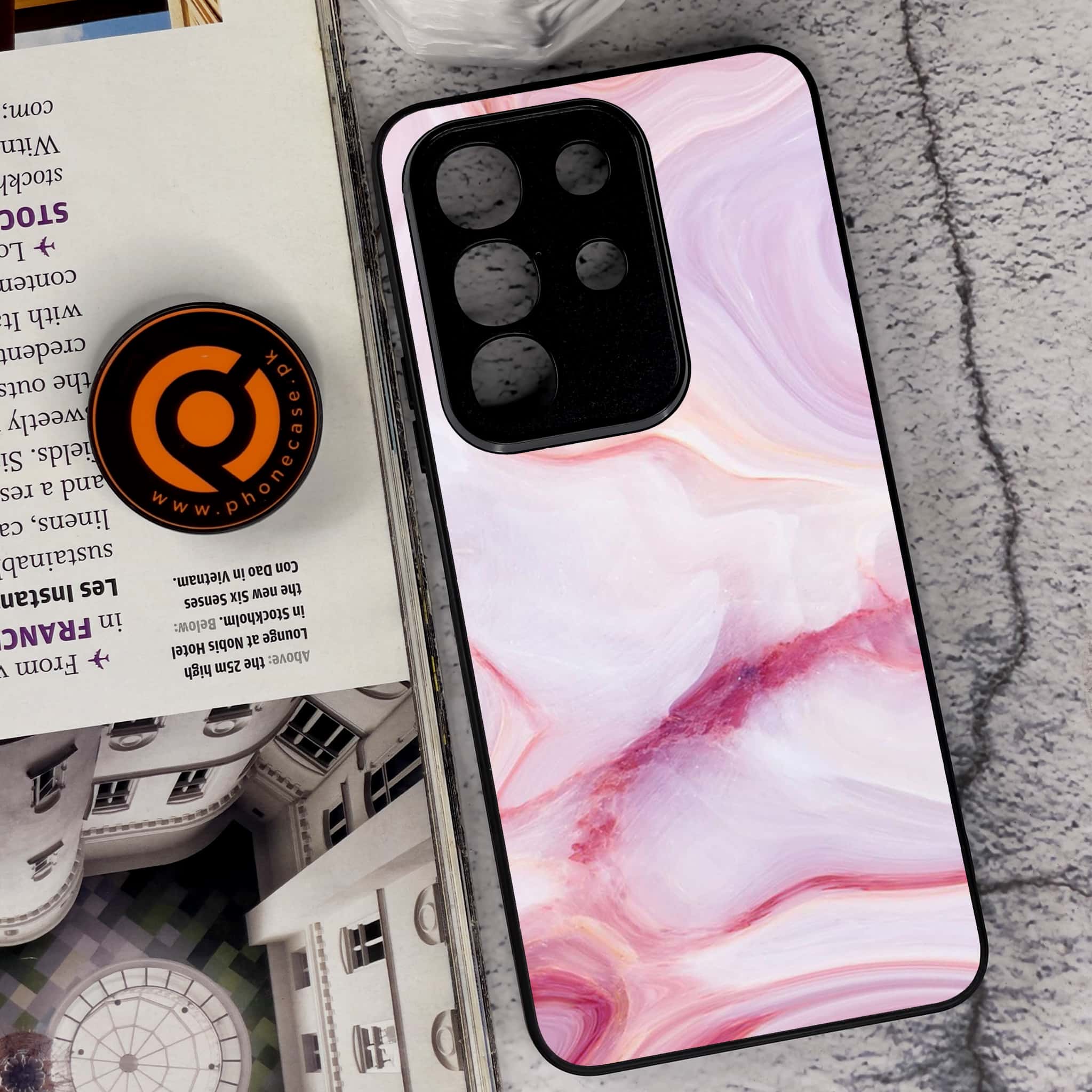 Vivo Y29 4G - Pink Marble Series - Premium Metal Printed soft Bumper Shock Proof Case