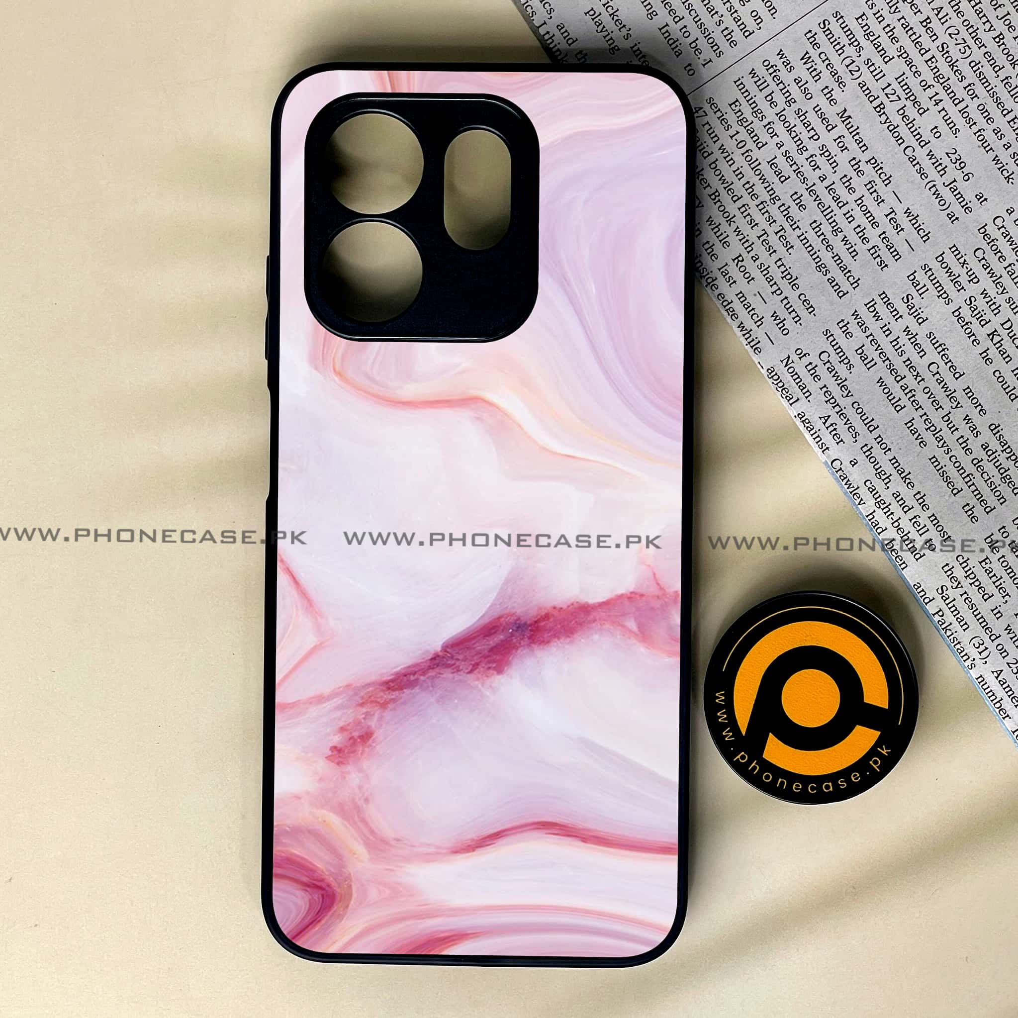 Infinix Smart 9 HD - Pink Marble Series - Premium Metal Printed soft Bumper shock Proof Case