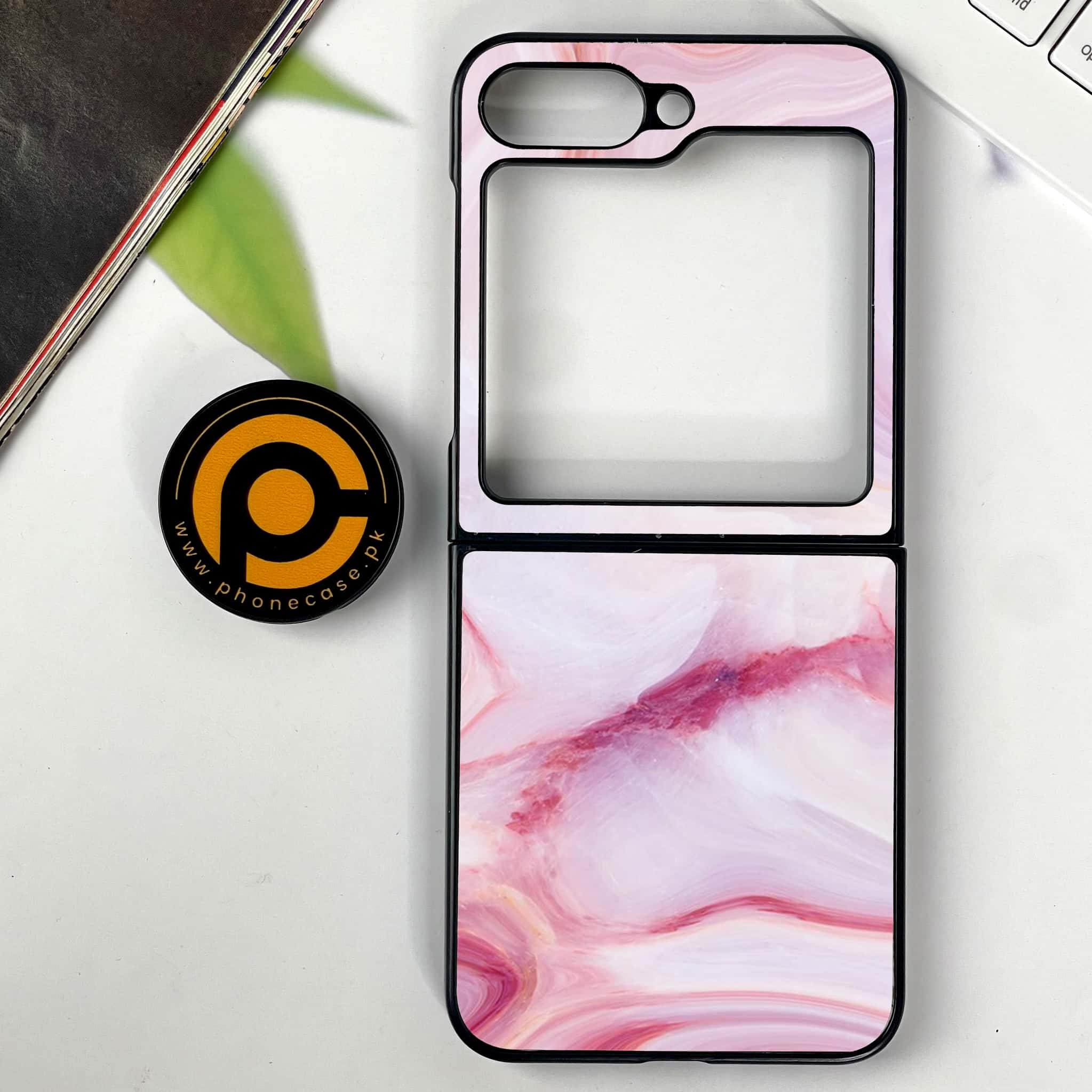 Galaxy Z Flip 6 - Pink Marble Series - Premium Printed Glass soft Bumper shock Proof Case