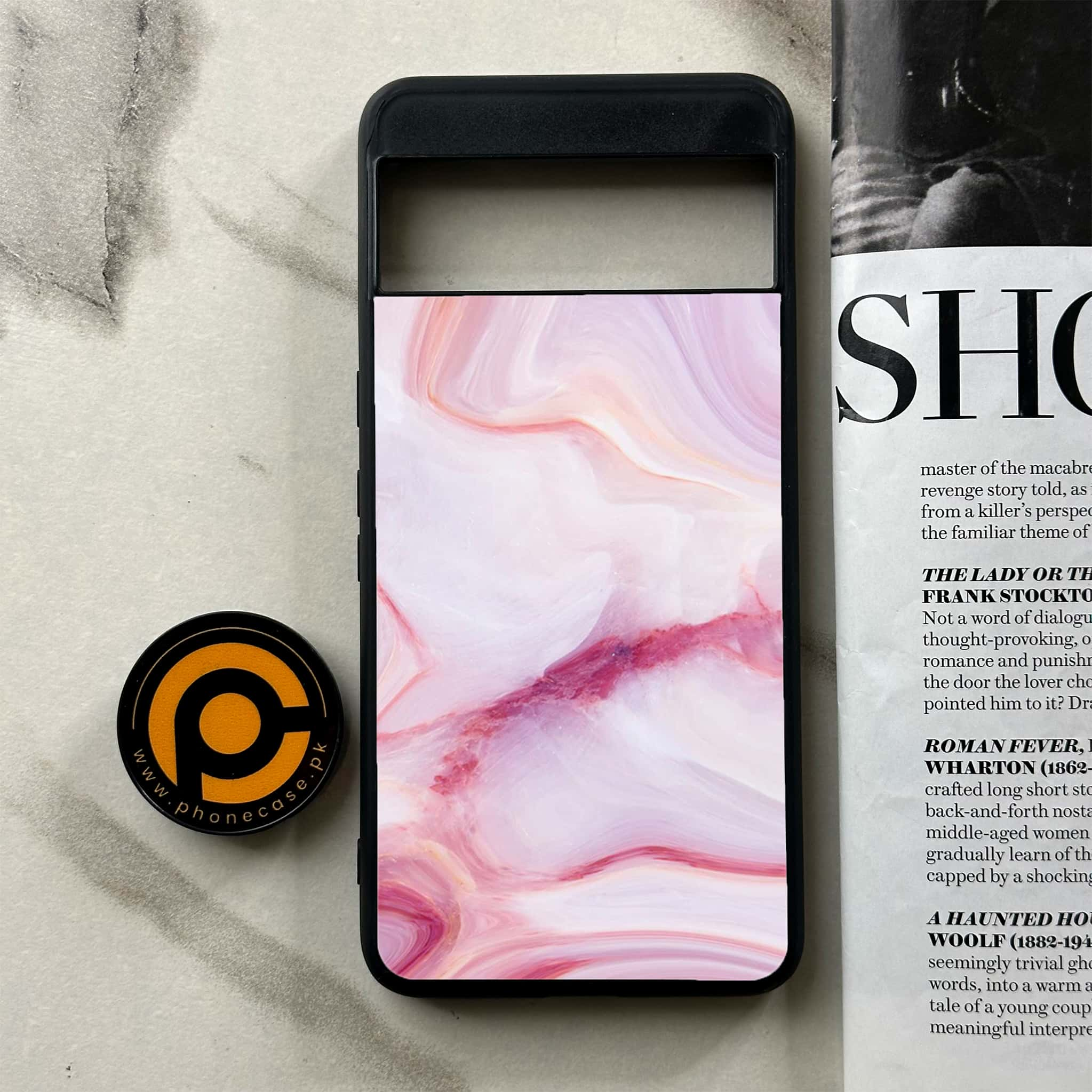 Google Pixel 8 Pro - Pink Marble Series - Premium Printed Glass soft Bumper shock Proof Case