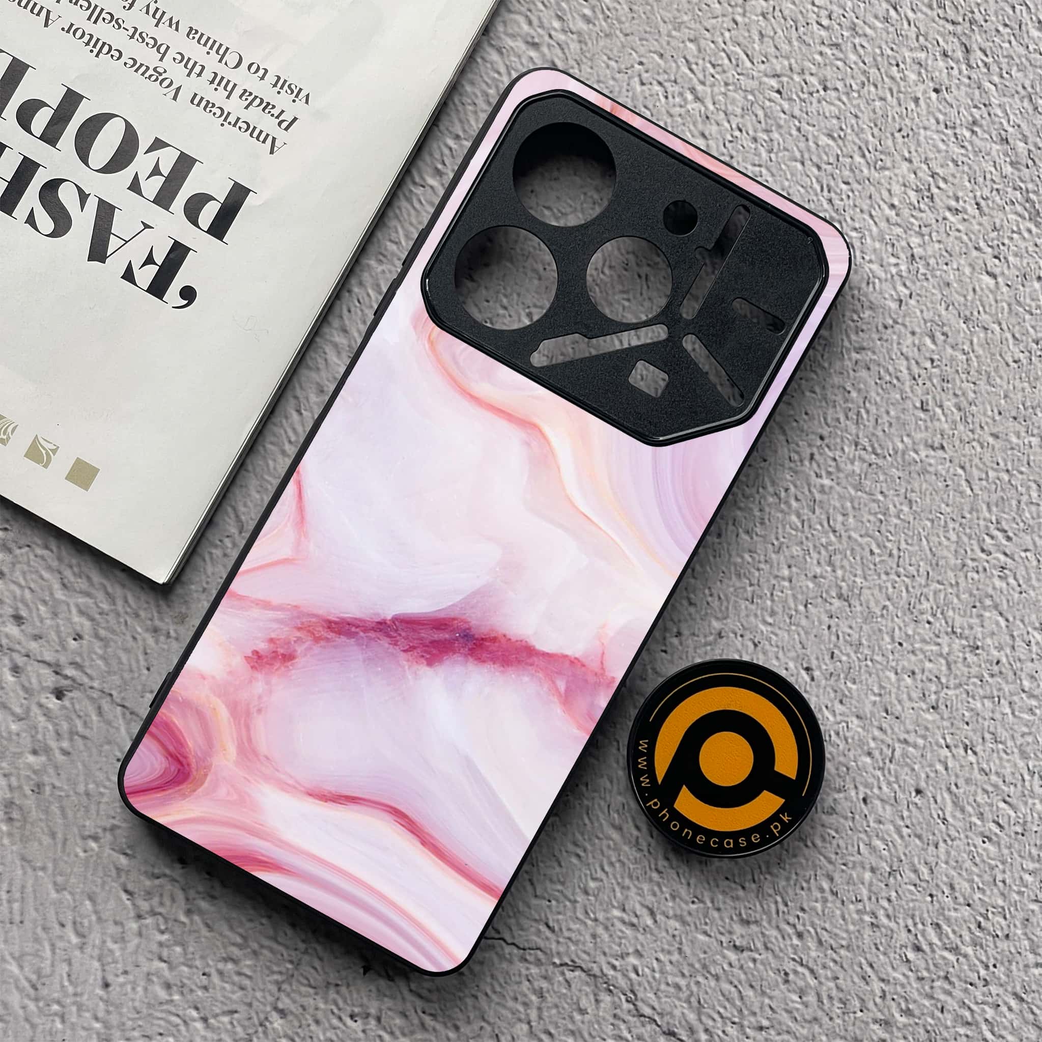 Tecno Pova 6 Neo - Pink Marble Series - Premium Metal  Printed soft Bumper shock Proof Case
