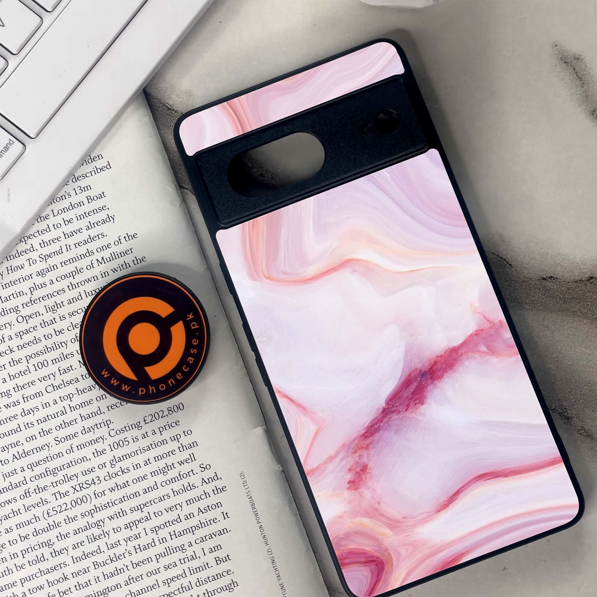 Google Pixel 7 - Pink Marble Series - Premium Metal Printed soft Bumper Shock Proof Case