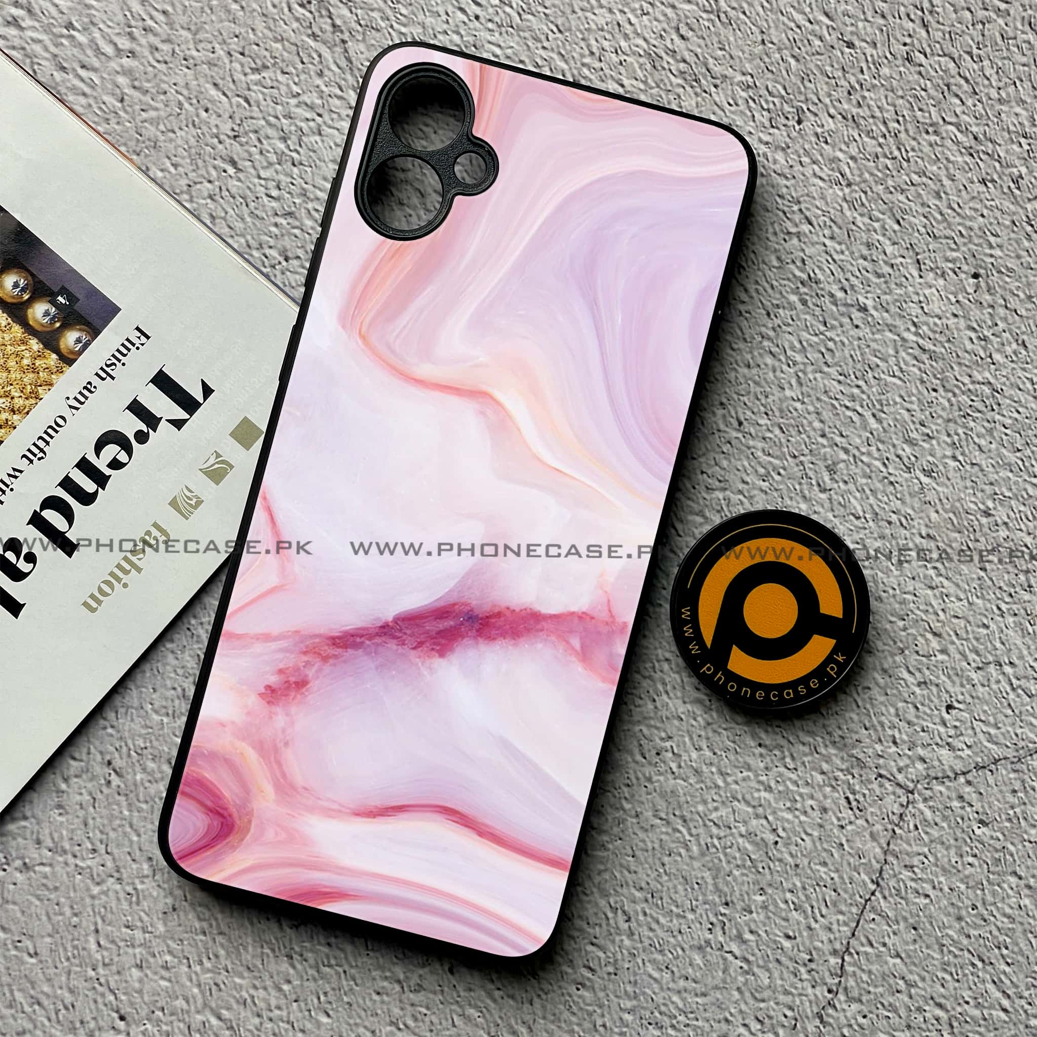 Samsung Galaxy A05 - Pink Marble Series - Premium Metal Printed soft Bumper shock Proof Case