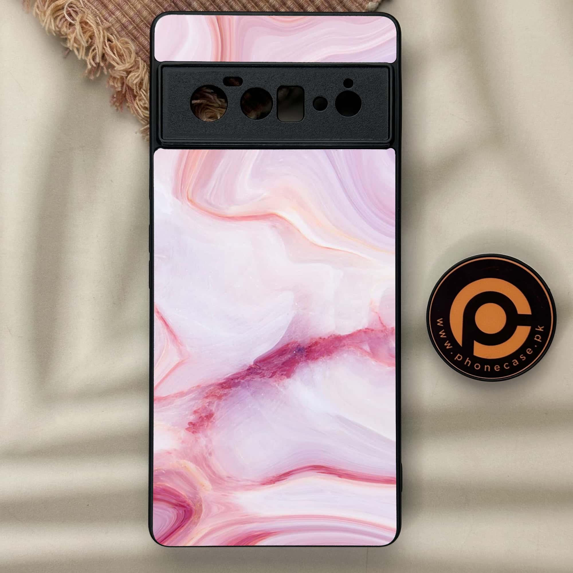 Google Pixel 6A - Pink Marble Series - Premium Metal Printed soft Bumper Shock Proof Case