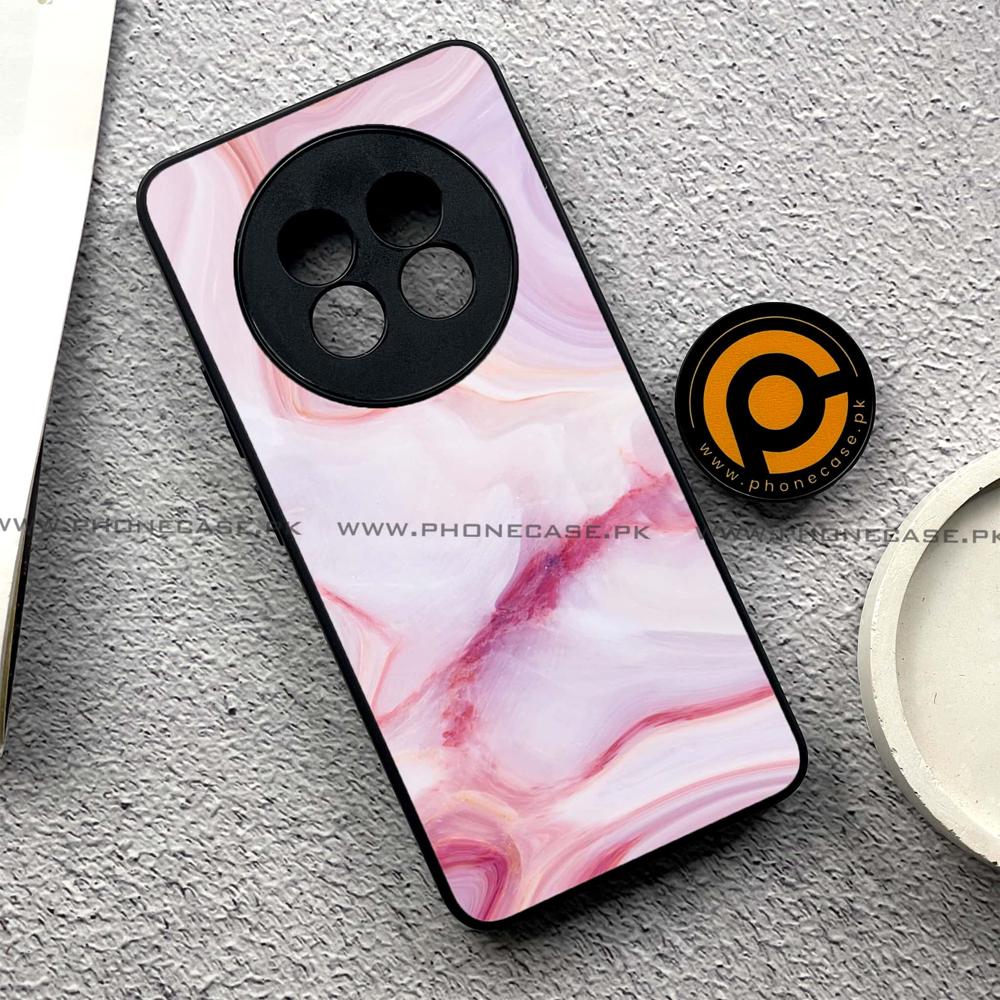 Realme 13 Pro Plus - Pink Marble Series - Premium Printed Glass soft Bumper shock Proof Case