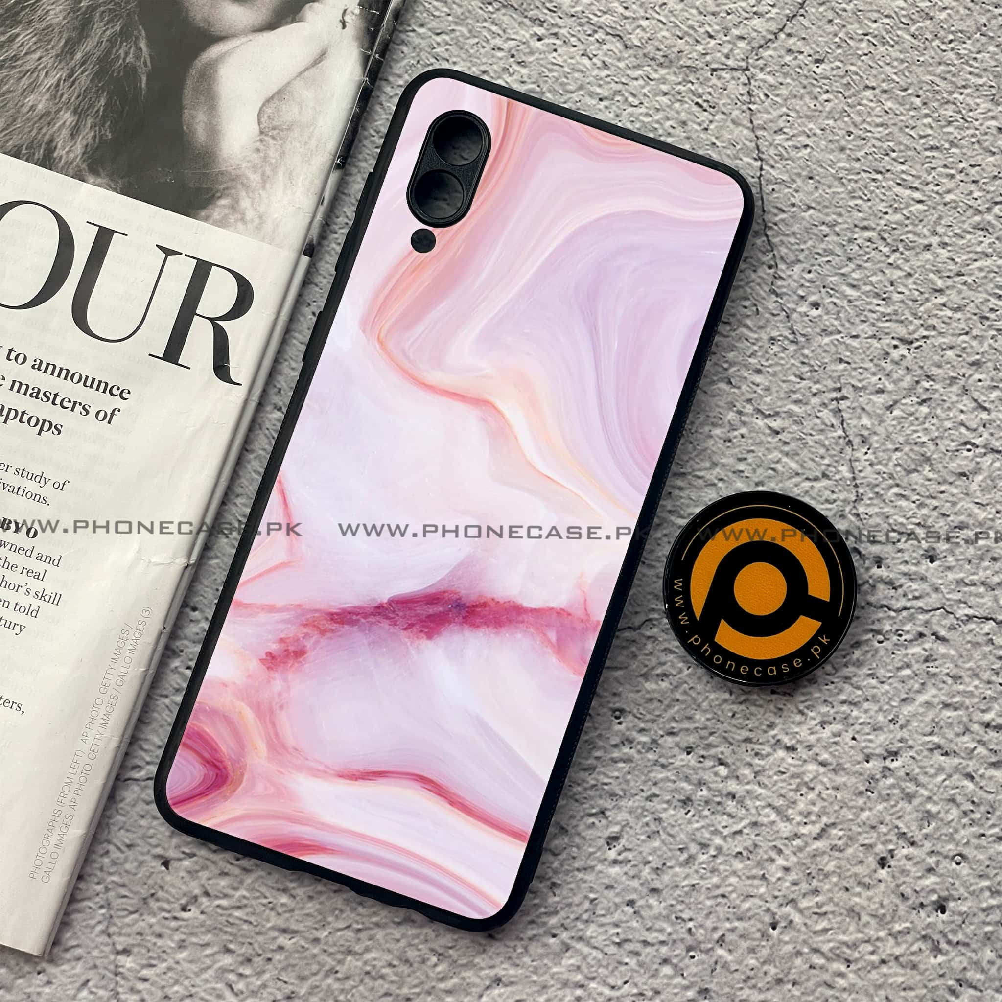 Samsung Galaxy A02 - Pink Marble Series - Premium Printed Metal soft Bumper shock Proof Case