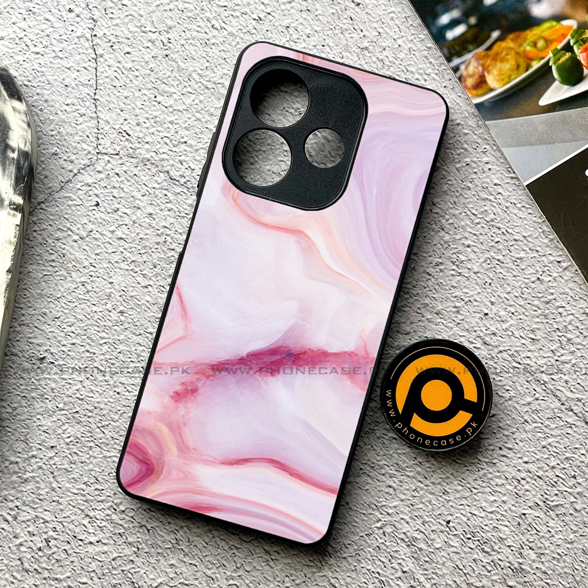 Oppo A5 Pro - Pink Marble Series - Premium Metal Printed soft Bumper shock Proof Case