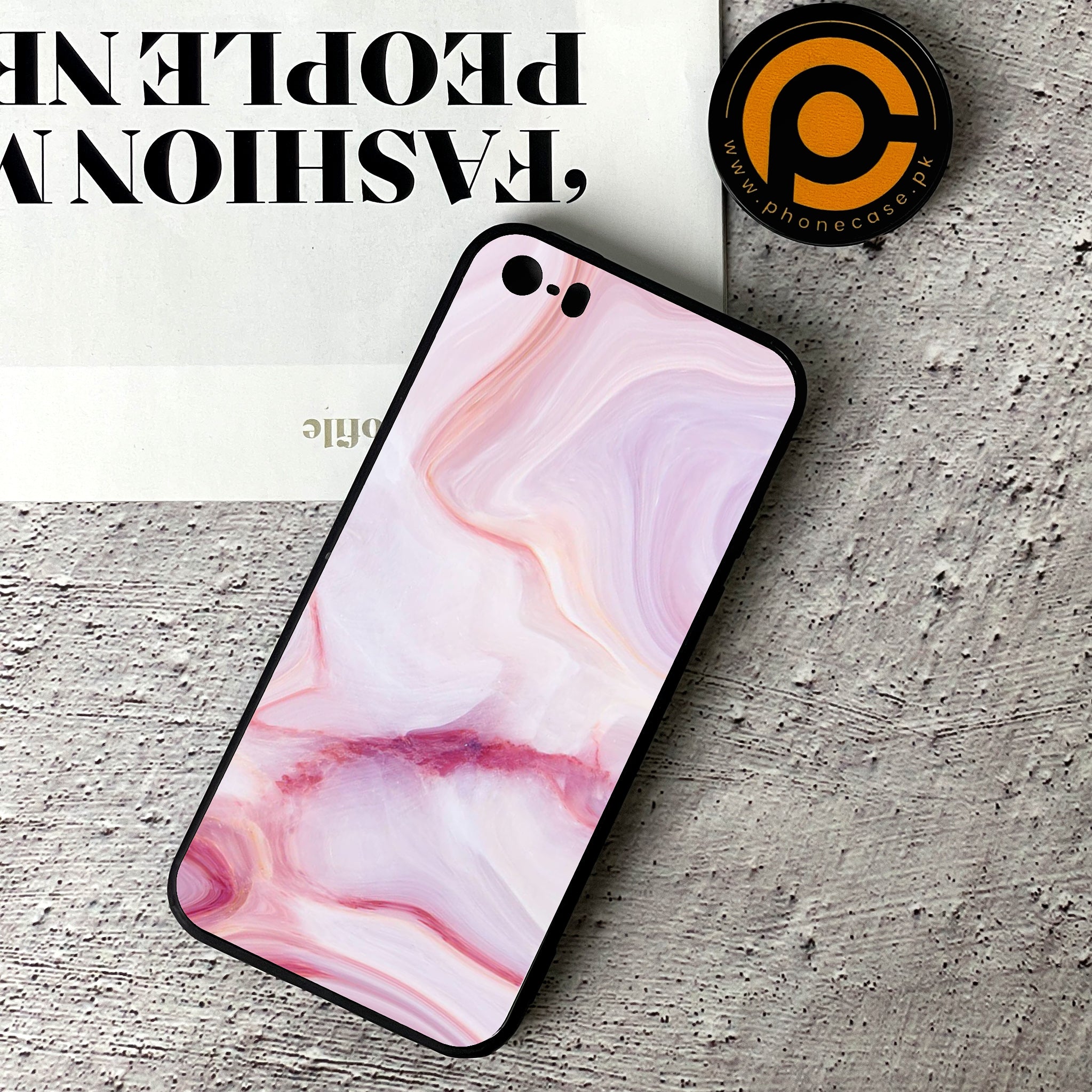 iPhone 5/5c/5s - Pink Marble Series - Premium Printed Glass soft Bumper shock Proof Case