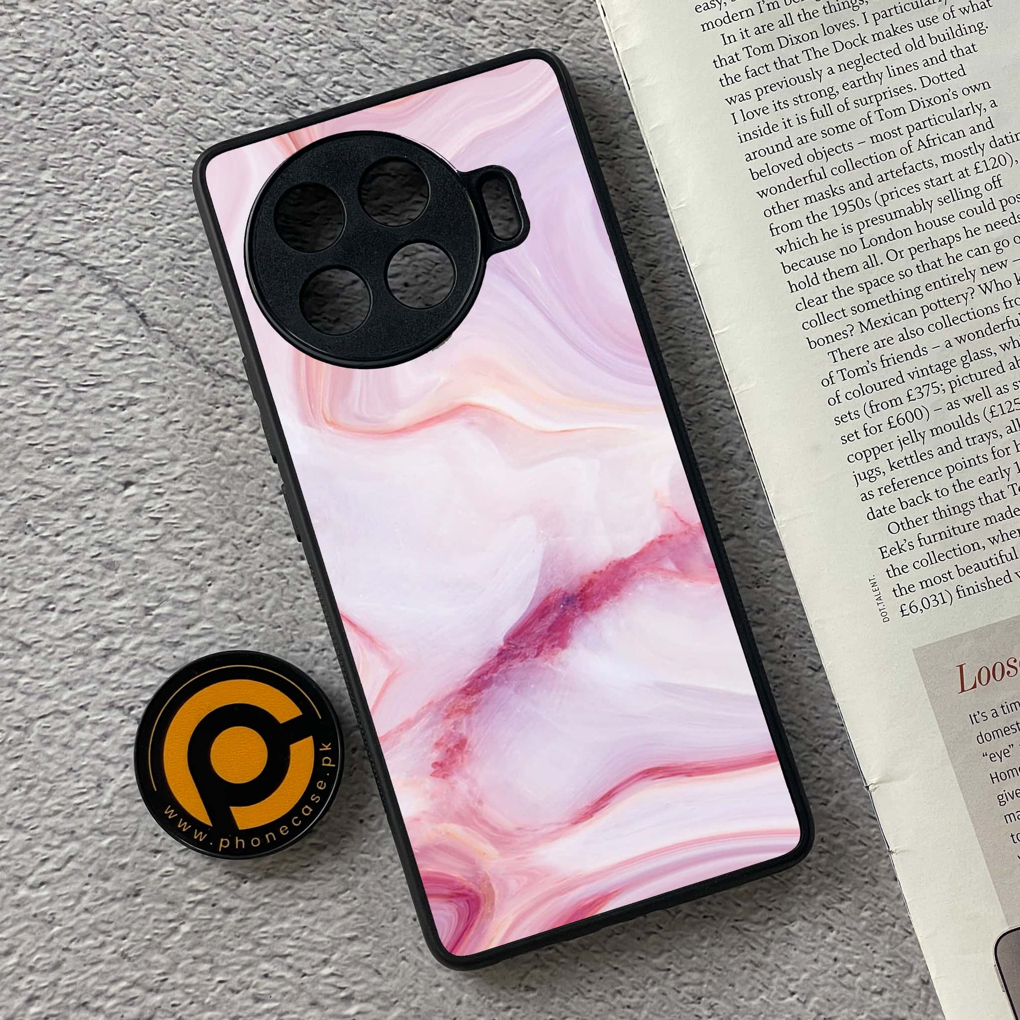 Tecno Spark 20 pro plus - Pink Marble Series - Premium Printed Glass soft Bumper shock Proof Case