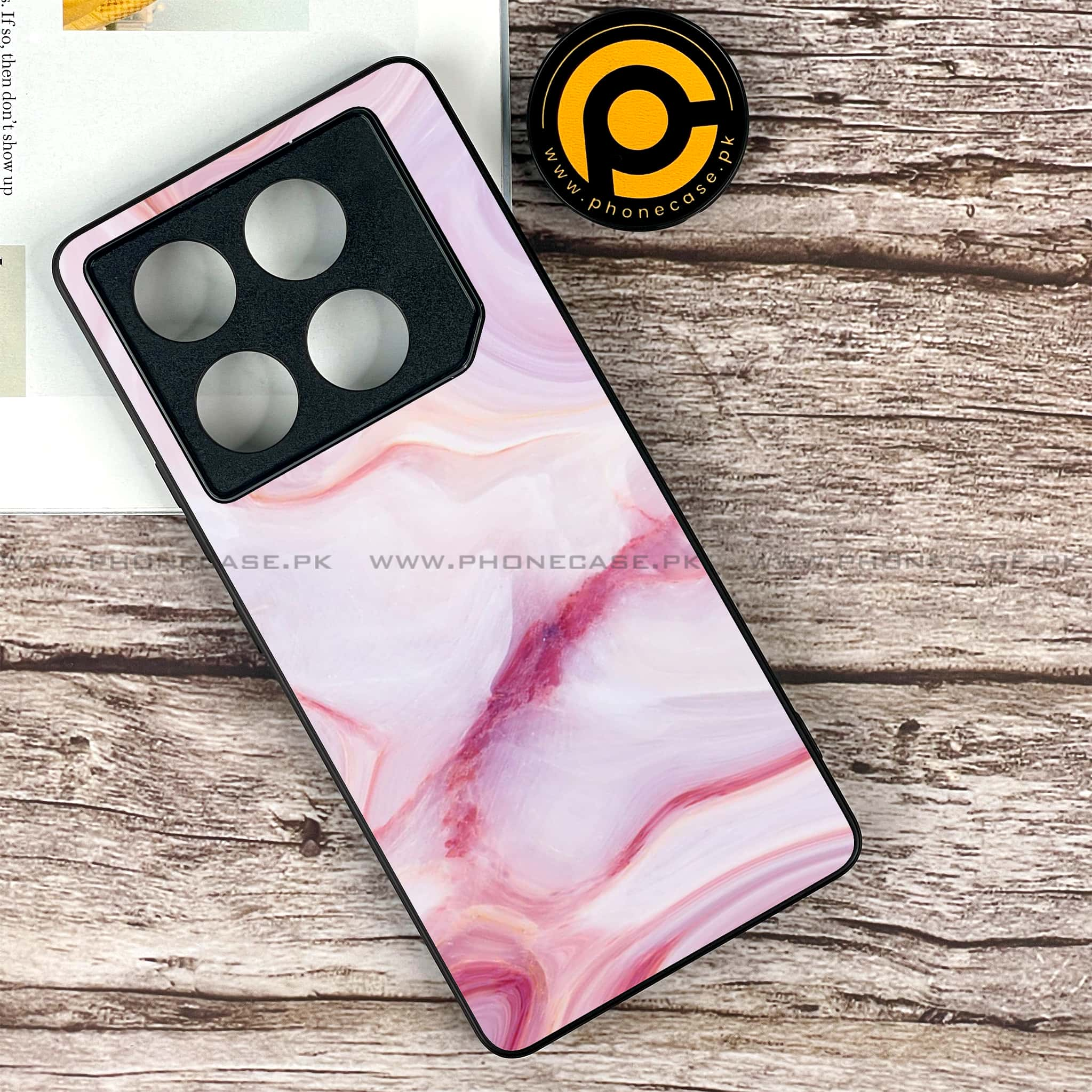 Infinix GT 20 Pro - Pink Marble Series - Premium Printed Glass soft Bumper shock Proof Case