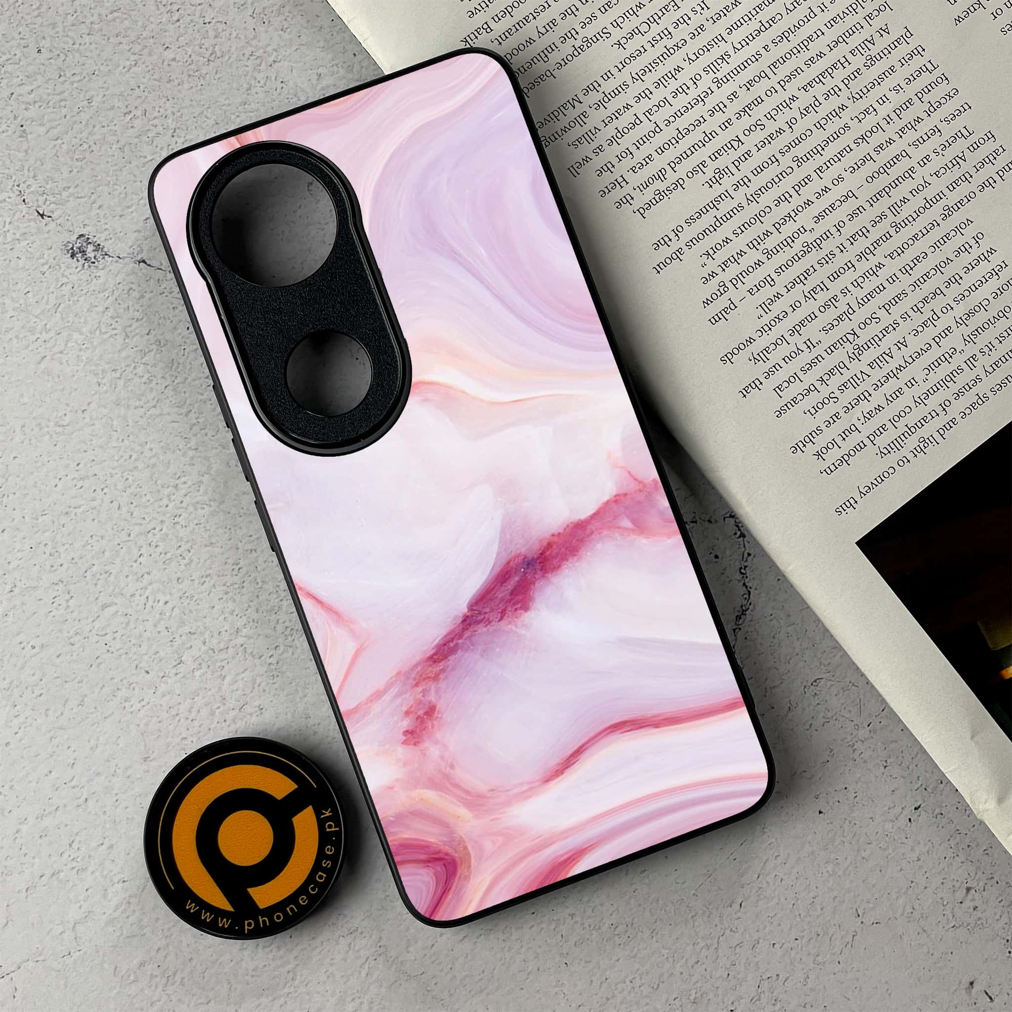Vivo V50 -   Pink Marble Series - Premium Metal Printed Soft Bumper Shockproof Case