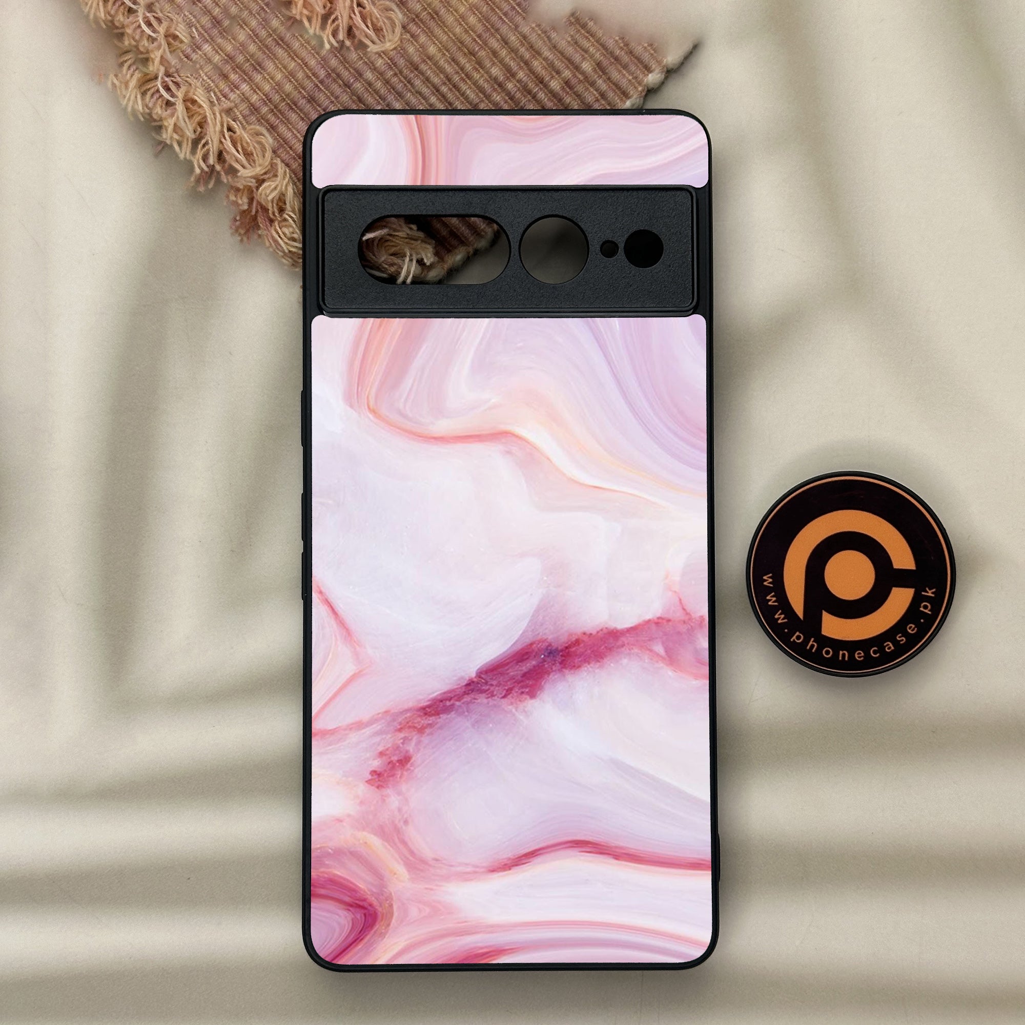 Google Pixel 7 Pro - Pink Marble Series - Premium Metal Printed soft Bumper Shock Proof Case