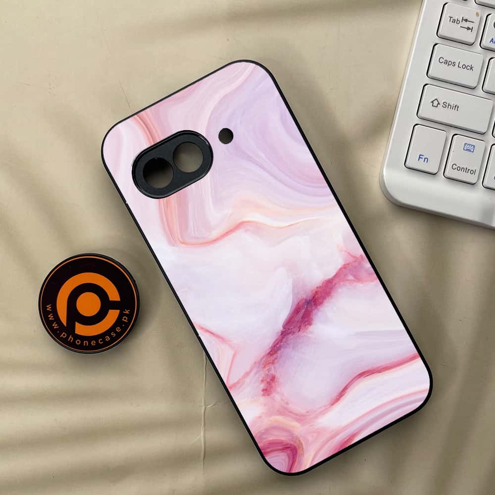 Google Pixel 9a - Pink Marble Series - Premium Metal Printed soft Bumper Shock Proof Case