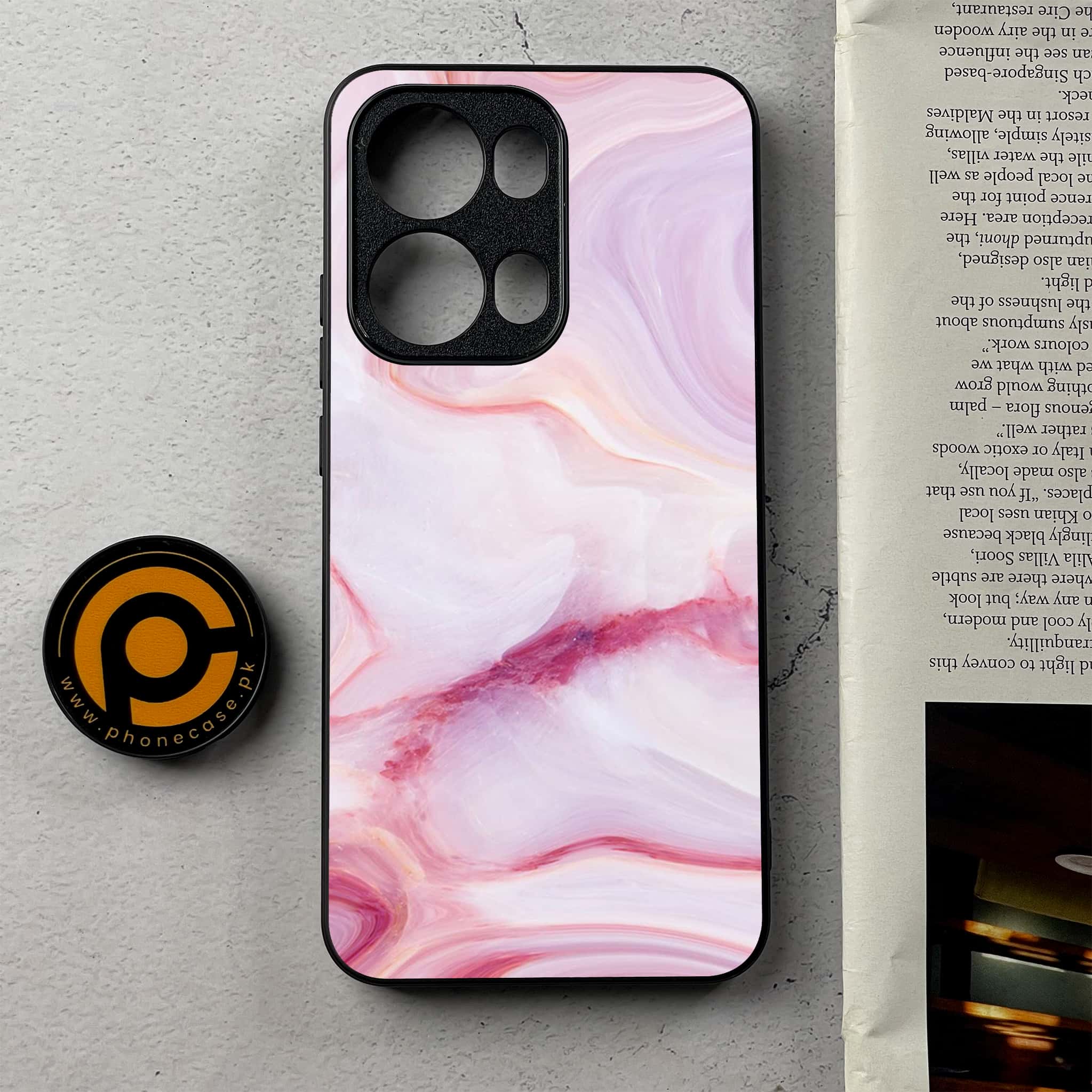 Oppo Reno 13 Pro - Pink Marble Series - Premium Metal Printed Soft Bumper Shockproof Case