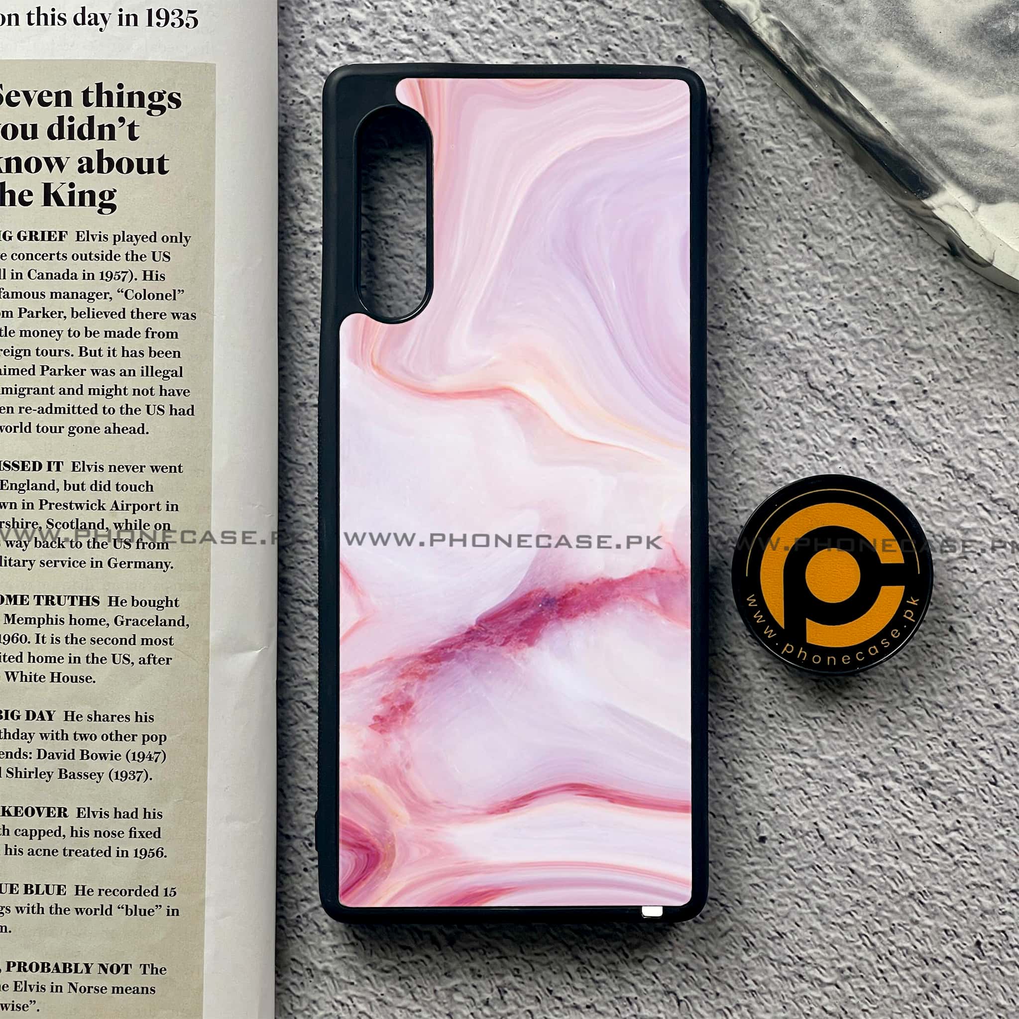 LG G9 - Pink Marble Series - Premium Metal Printed soft Bumper shock Proof Case