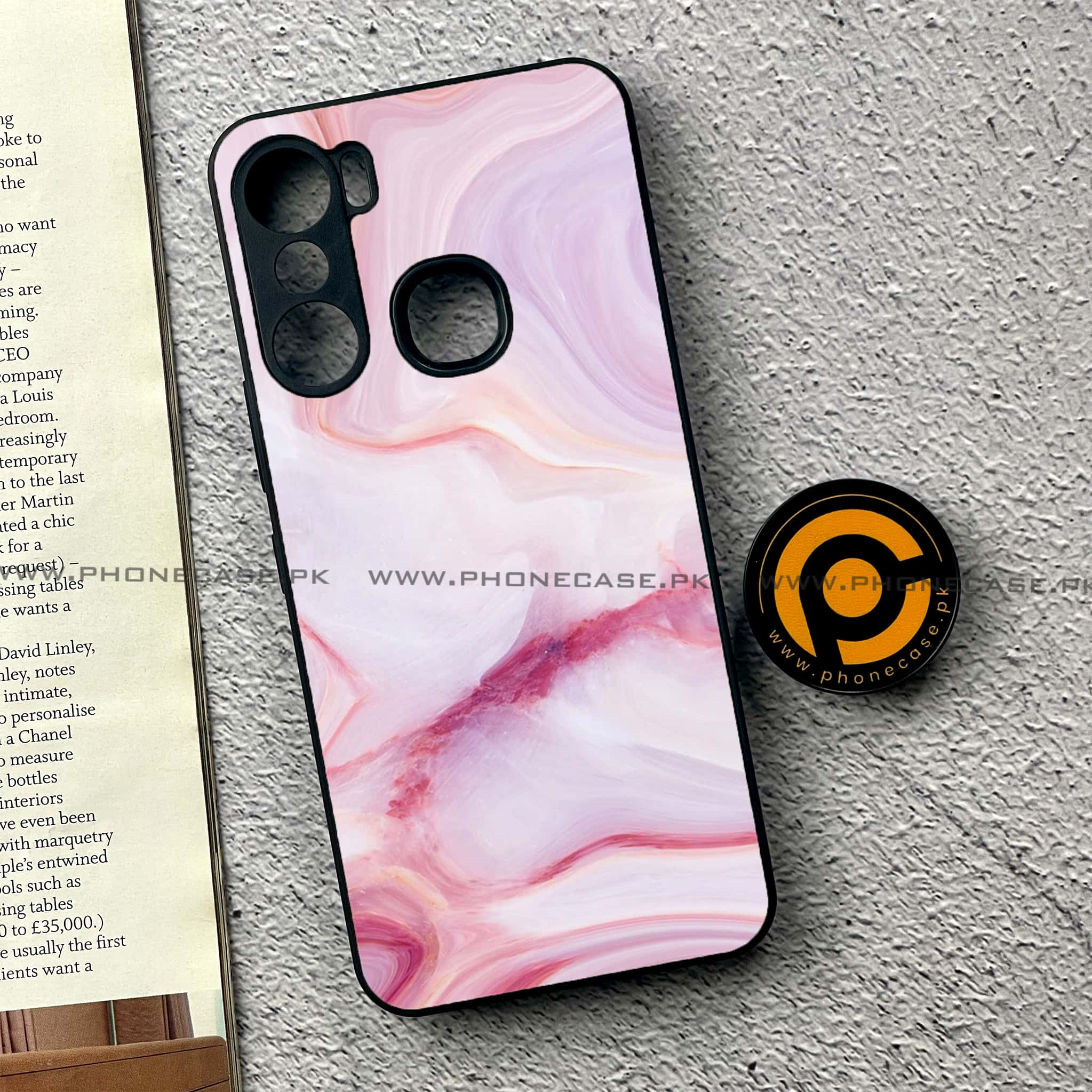 Infinix Hot 12 Pro - Pink Marble Series - Premium Printed Glass soft Bumper shock Proof Case