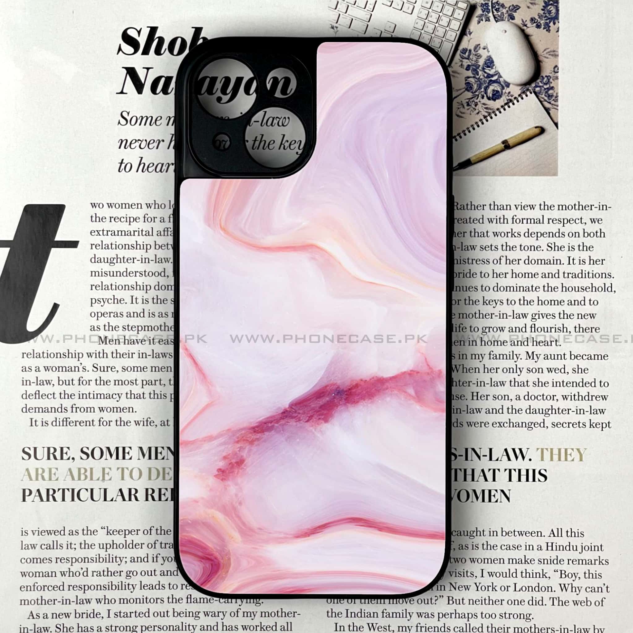iPhone 15 Plus - Pink Marble Series - Premium Printed Glass soft Bumper shock Proof Case