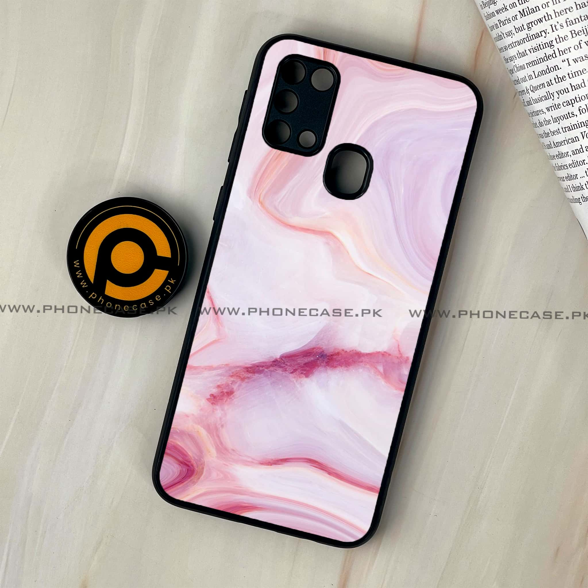 Galaxy M31 - Pink Marble Series - Premium Printed Glass soft Bumper shock Proof Case